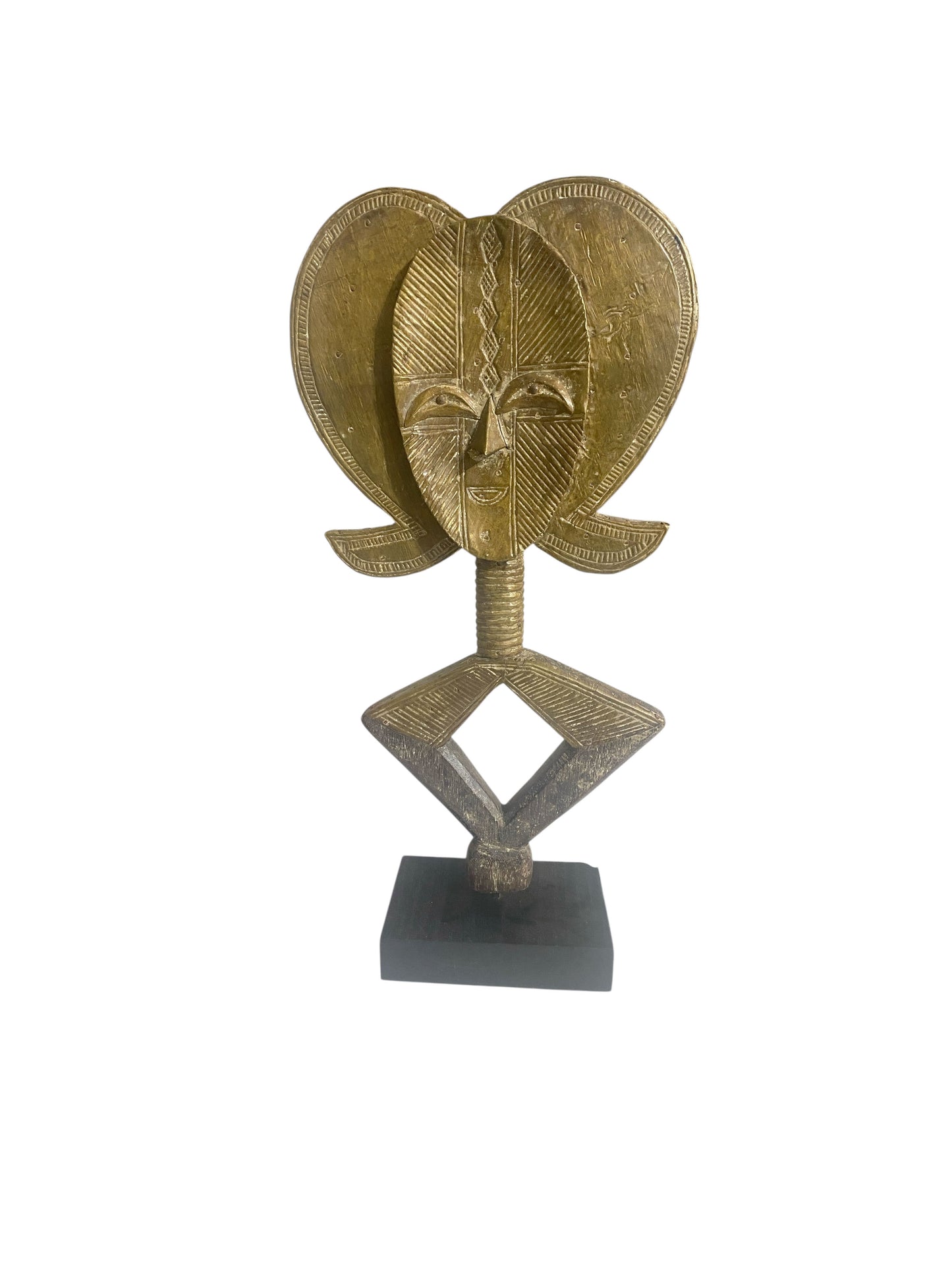 #1195 VTG Bakota Brass and Wood  Sculpture w/Stand 22" H