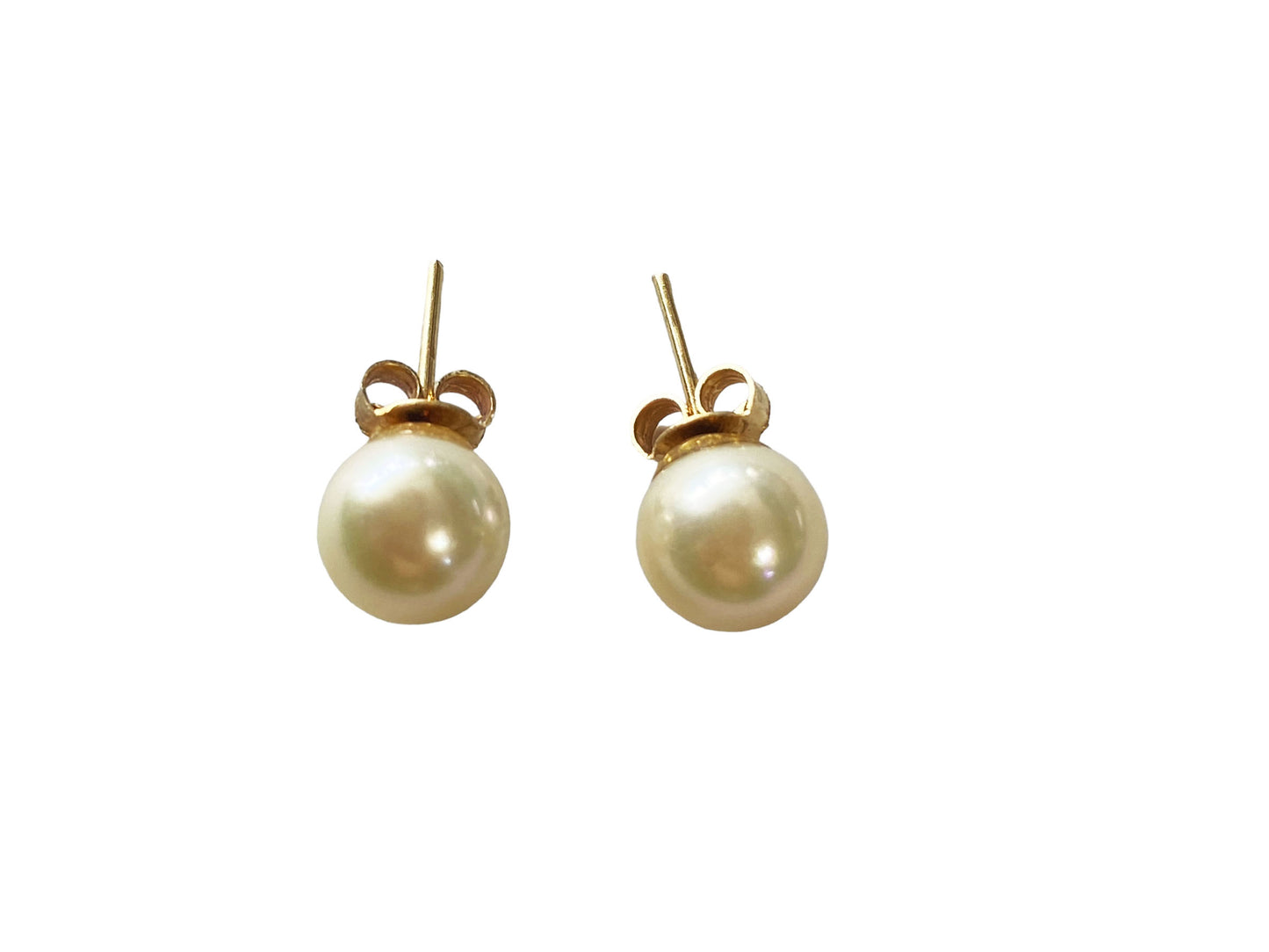 #7289 Vintage 18K  Gold Pearl Stud Earrings