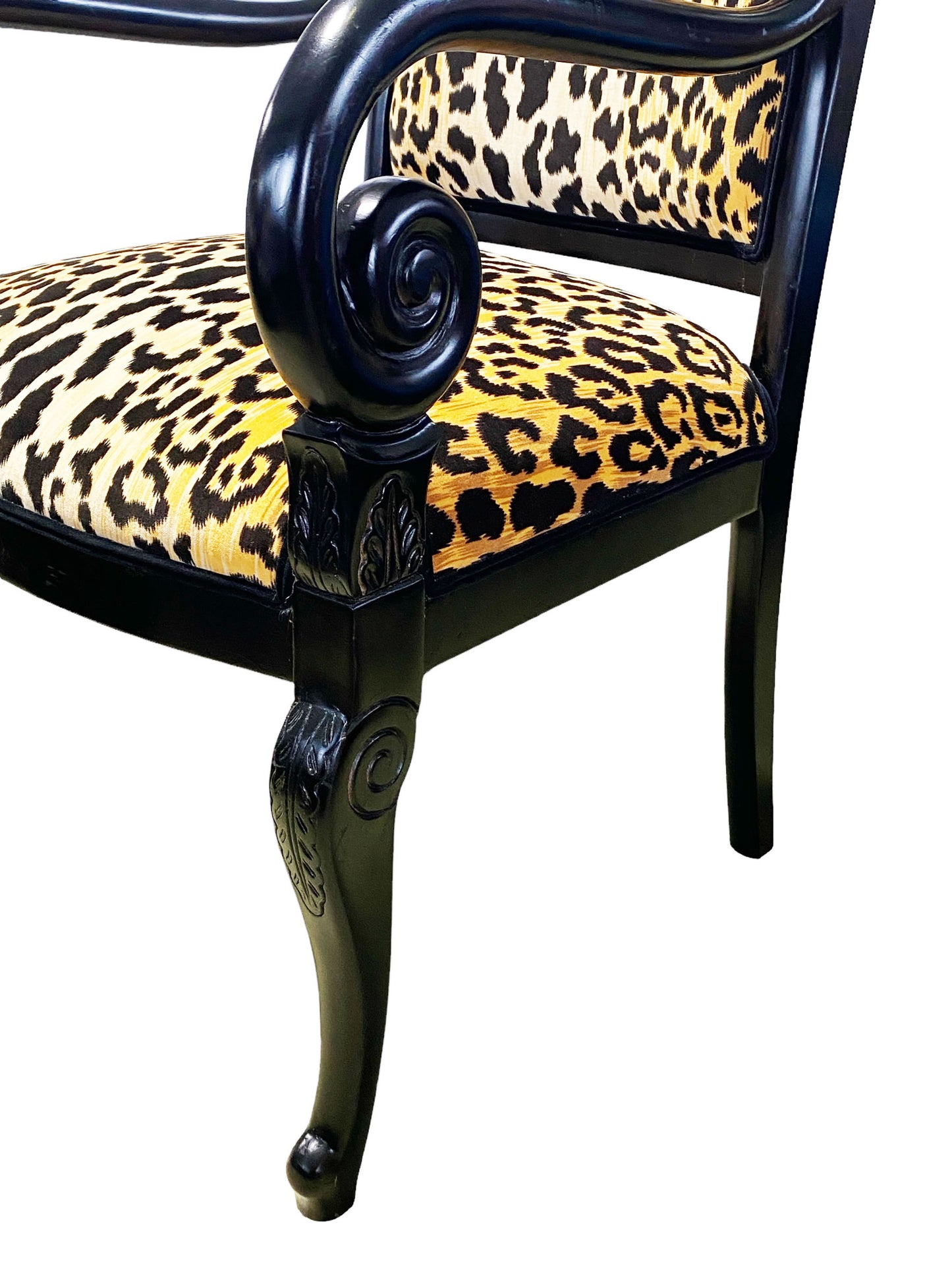 #6173 Vintage French Style Lacquer Wood Chair W/ animal Print  Fabric