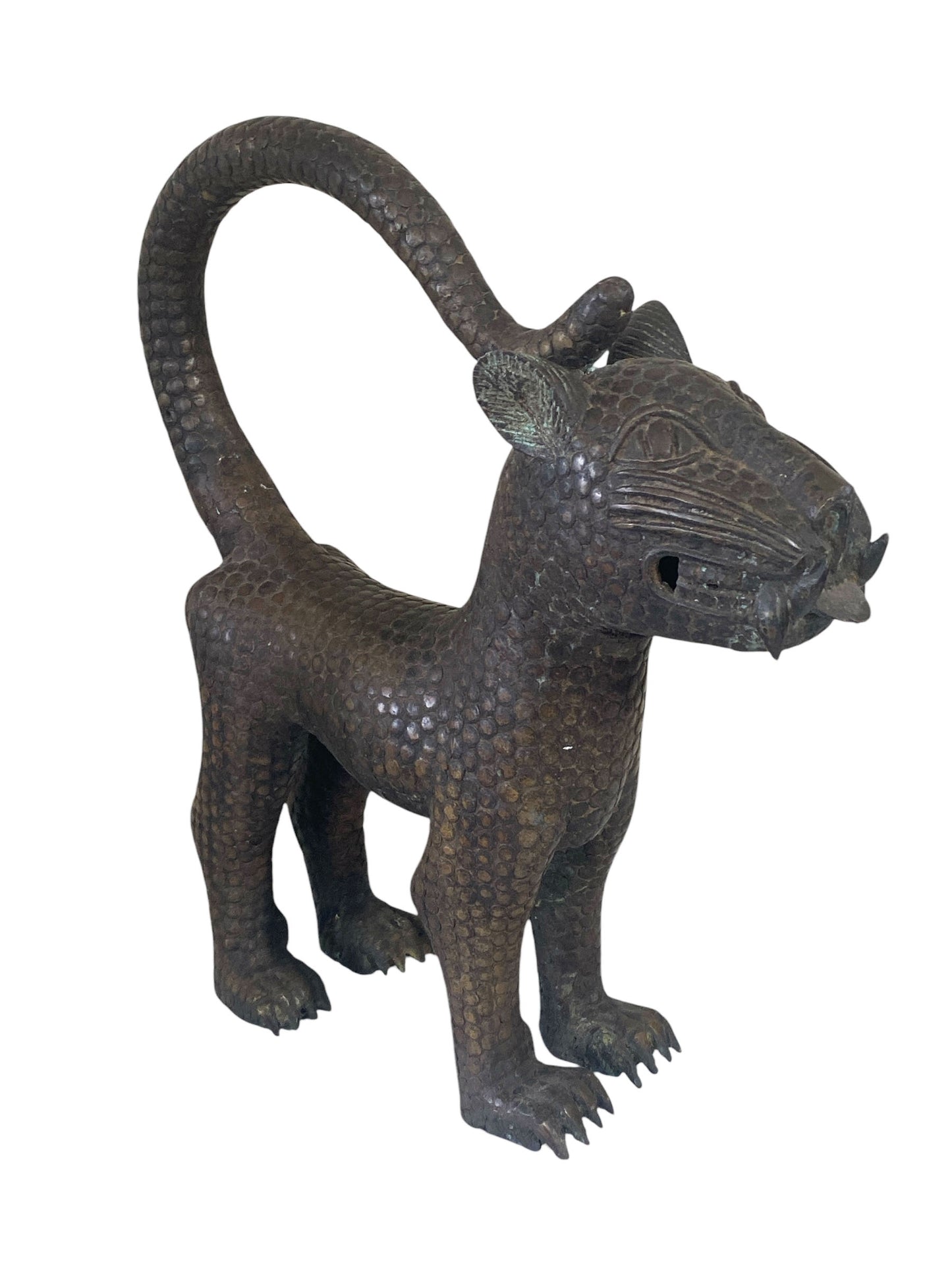 #3320 Vintage LG Royal Benin Kingdom Bronze Leopard 19.5" H Nigeria