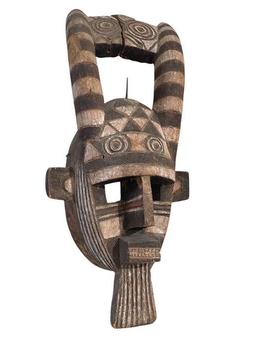 #766 Rare African Old Bobo Mask Helmet Burkina Faso  26.25" H w/ stand