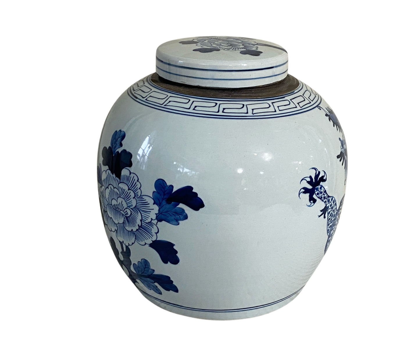 #3140 Chinoiserie B &W Porcelain Ginger Jar W/Dragon 12" H