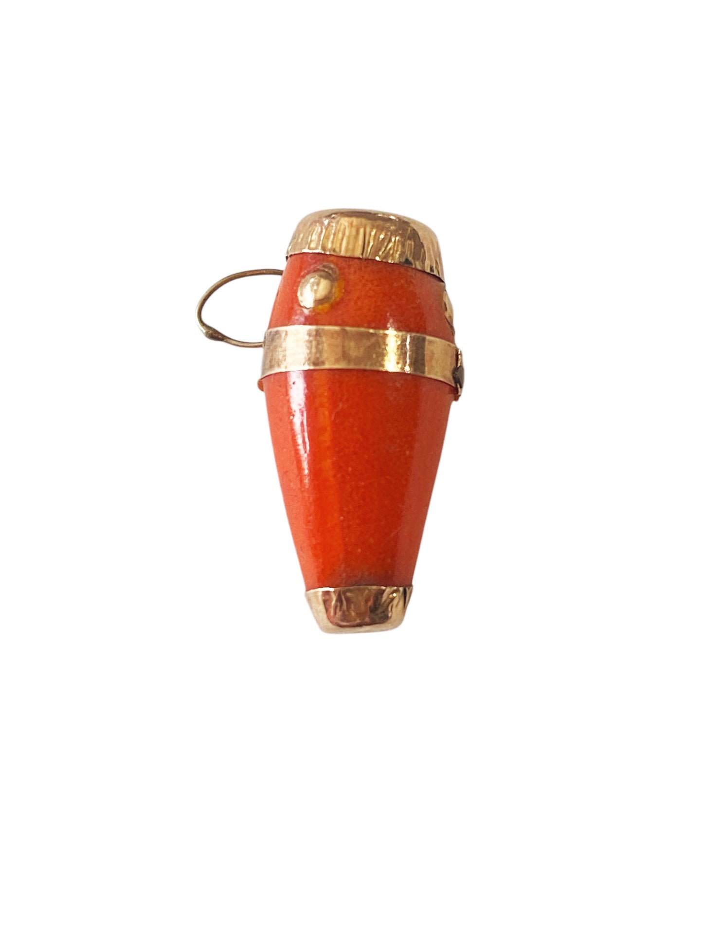 #6395  Vintage 14K gold and  Bakelite  Coral  Good Luck Charm Pendant