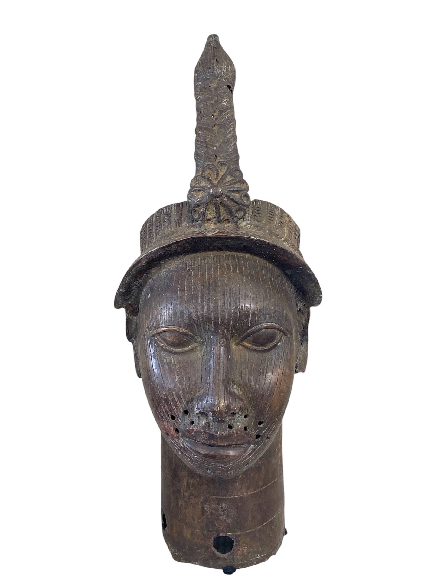 # 969 Superb Lg Benin Bronze Head of Oba Nigeria African 21.5" H