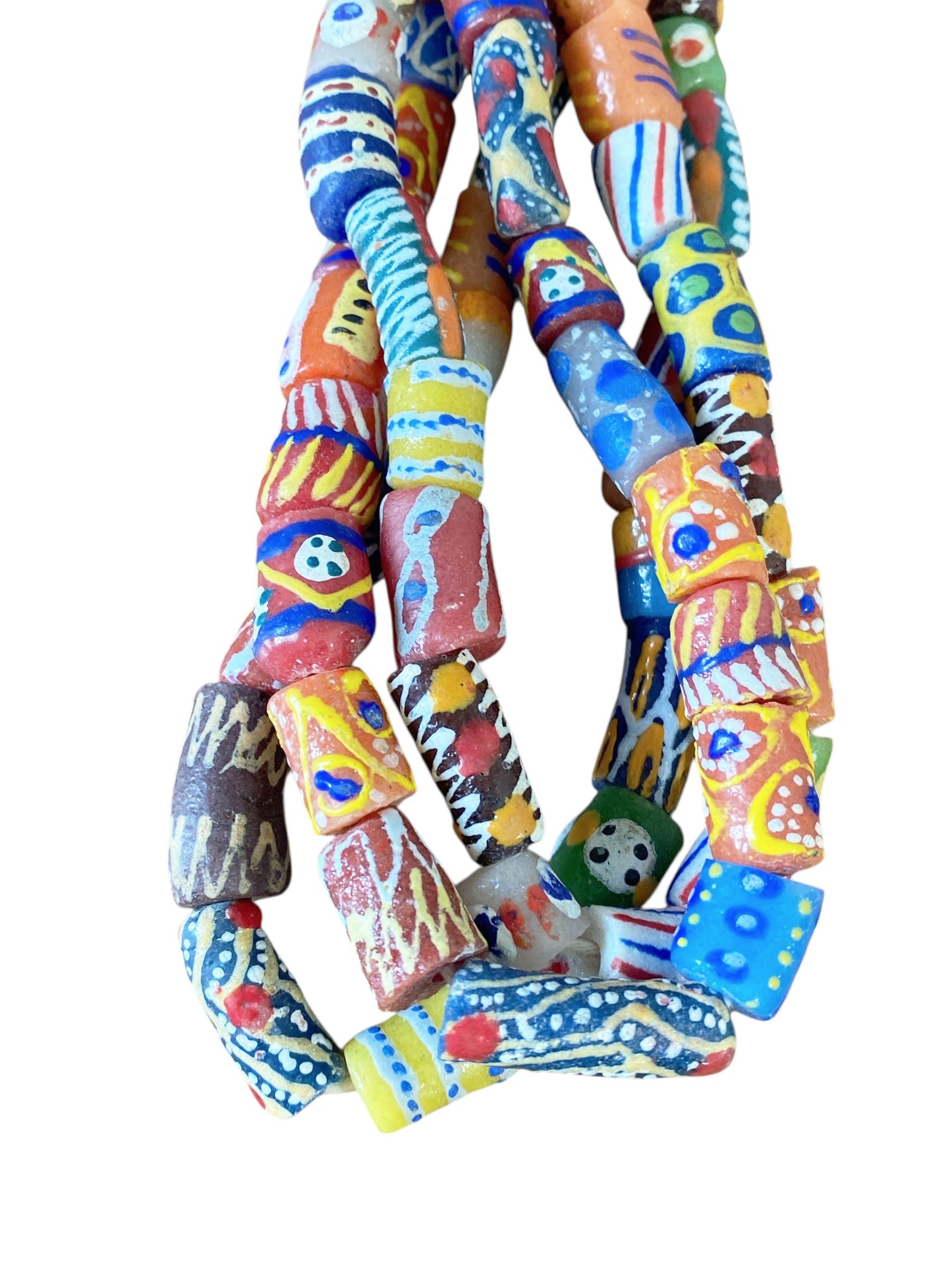 #6817 Set of 3 Vintage MilleFiori  Ghana African Trade Bead Long Necklaces  15" H