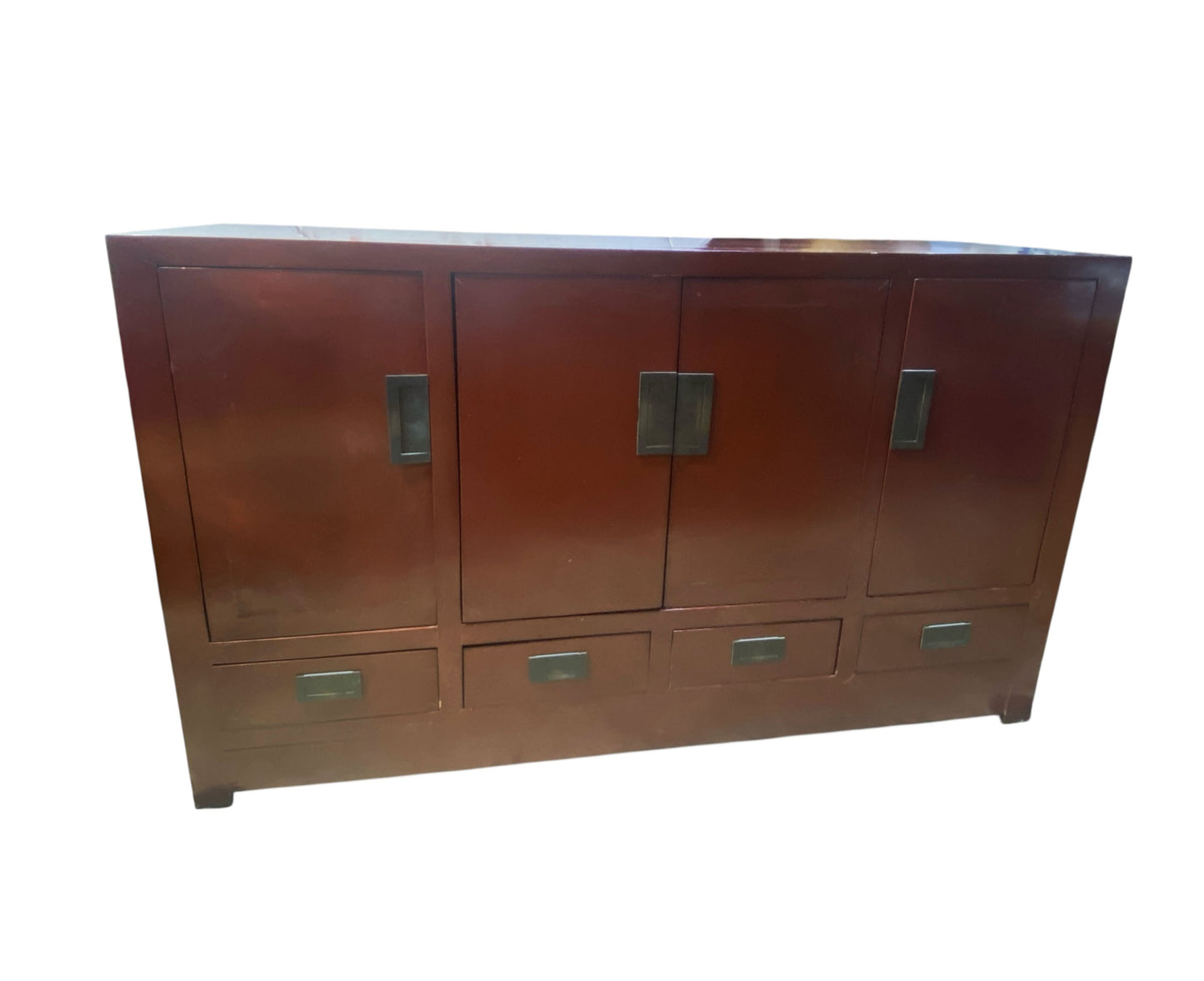#399 Vintage Chinoiserie Dark Red Lacquer Finish  Chest 37.5" H by 63" W