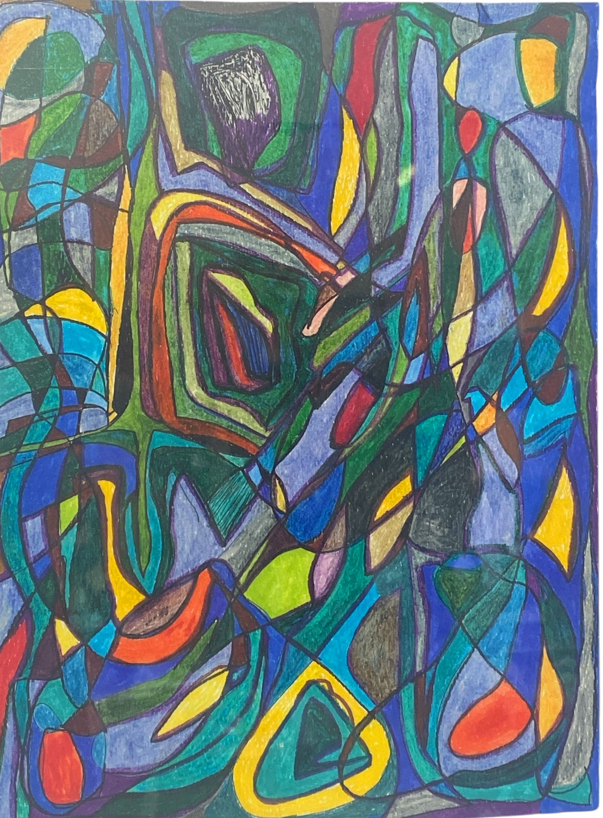 #82 Felt Pens On Paper  Abstract  Yjr Framed " Mosaic Window"