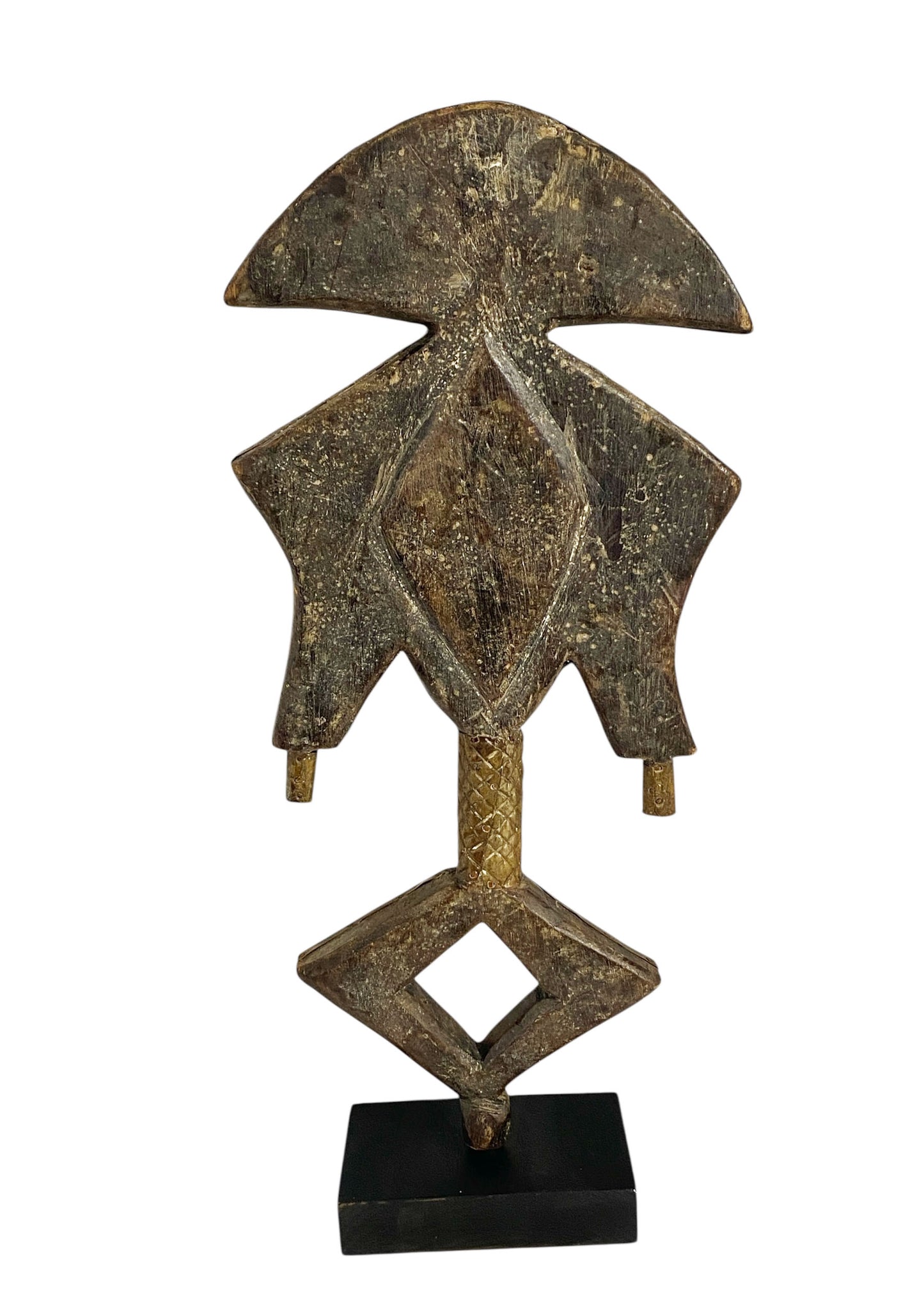 #1169 VTG Bakota Brass and wood  Sculpture w/Stand 24" H