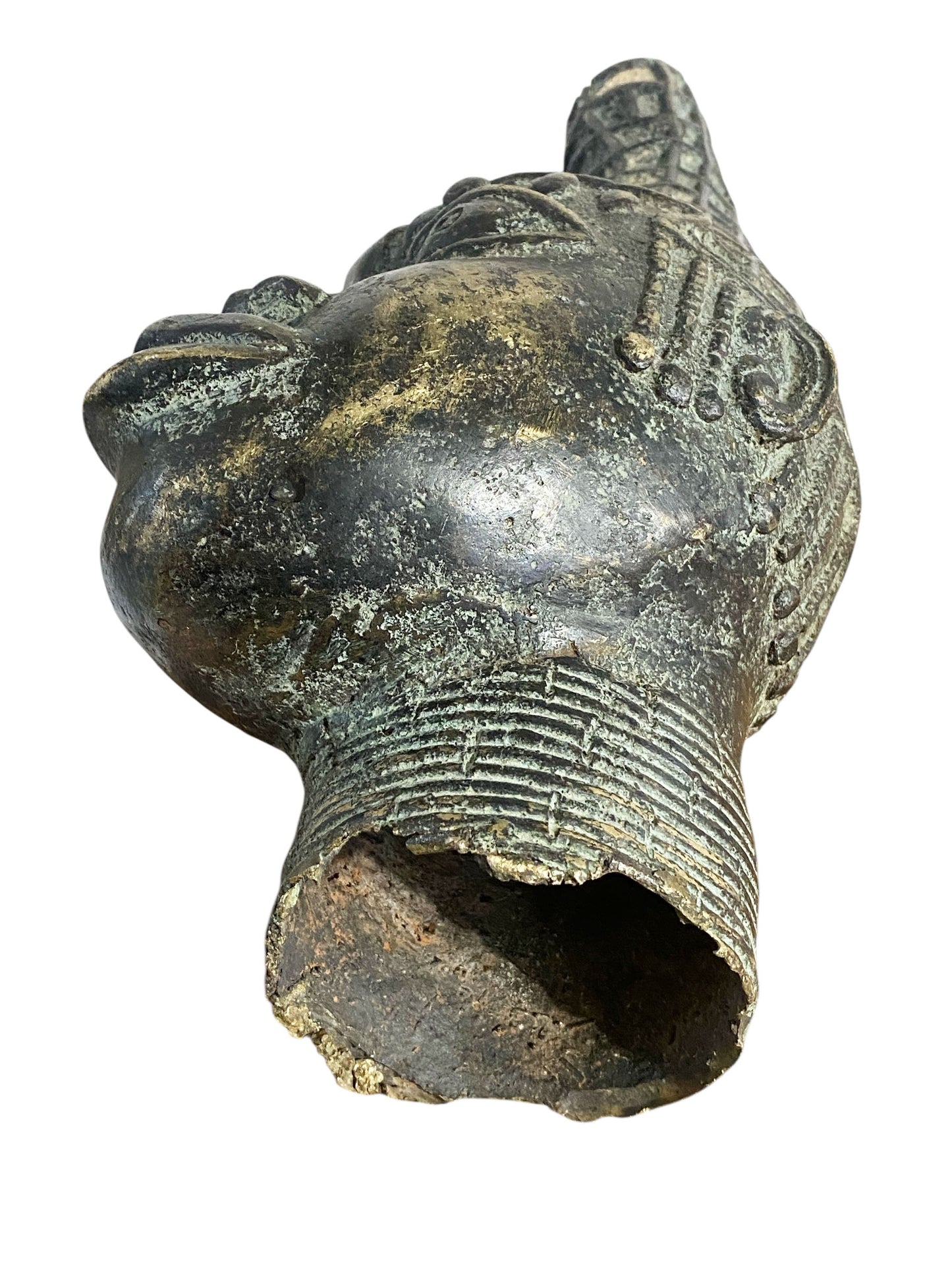 #1130 Vtg  Benin Bronze  Head of a Queen Nigeria 14" H