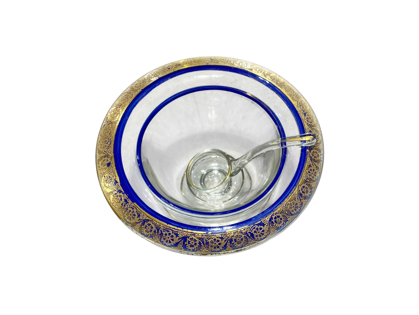 #658 Antique French Glass Condiment or Caviar Dish W/enamel and gild 4" H