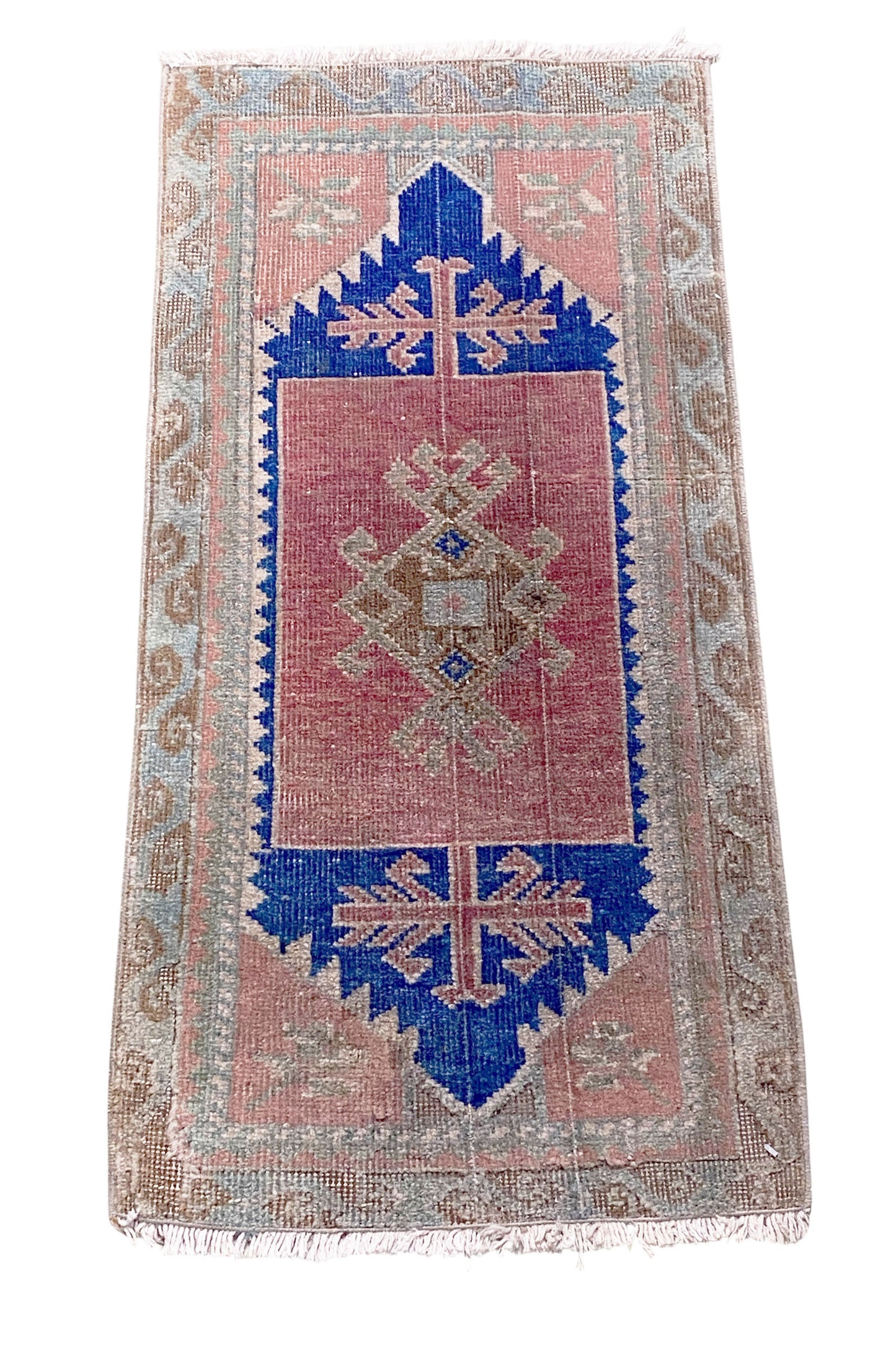 #666 Vintage Turkish Hand Knotted  Small Accent Rug 17" w by 33 "