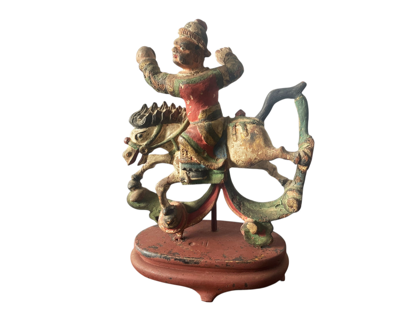 #7153 Antique Asian Chinese 1800's Carved Wood Figure Of An Equestrian