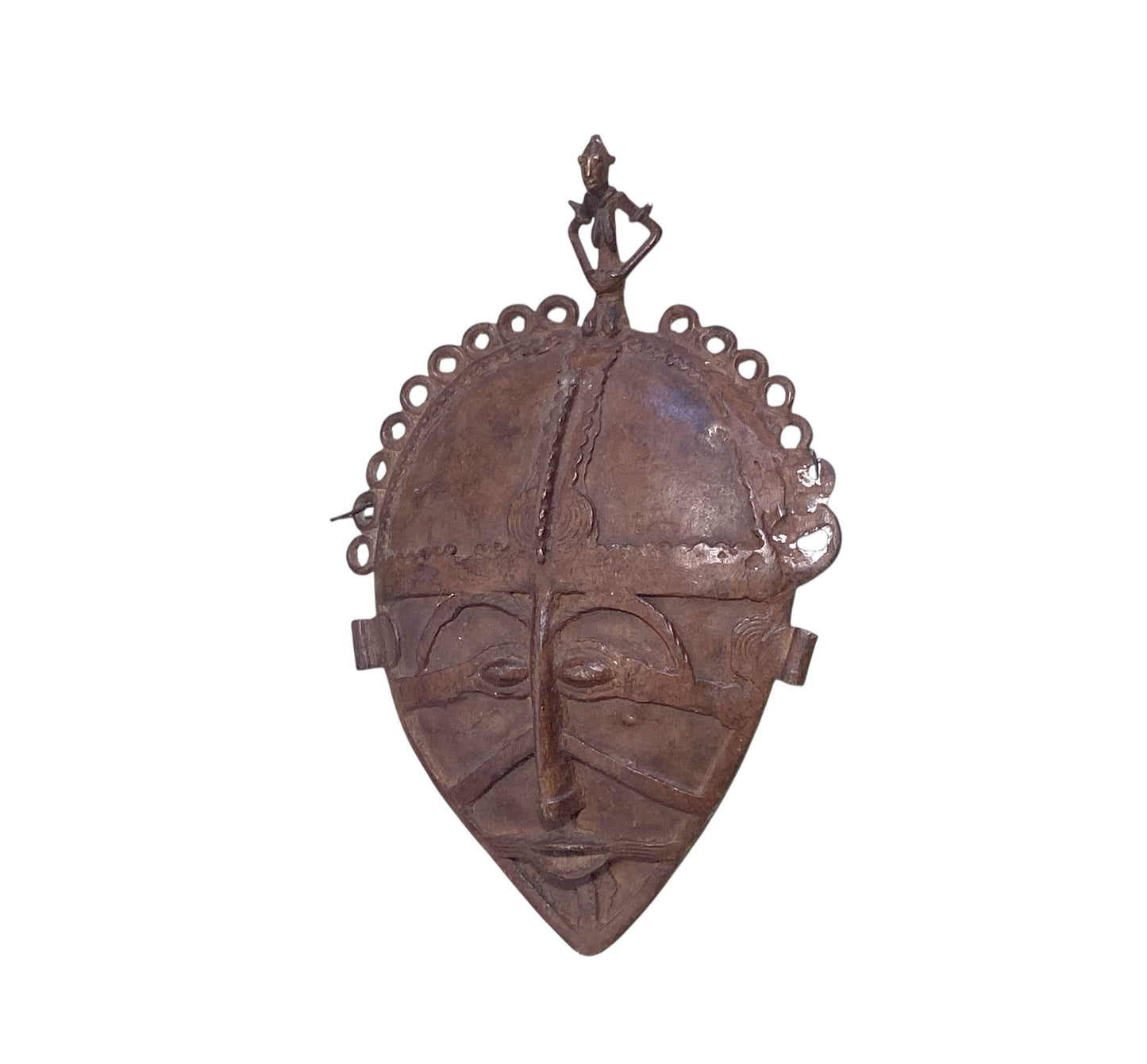 #3410  Vintage African Dogon Bronze Mask Mali  13" H