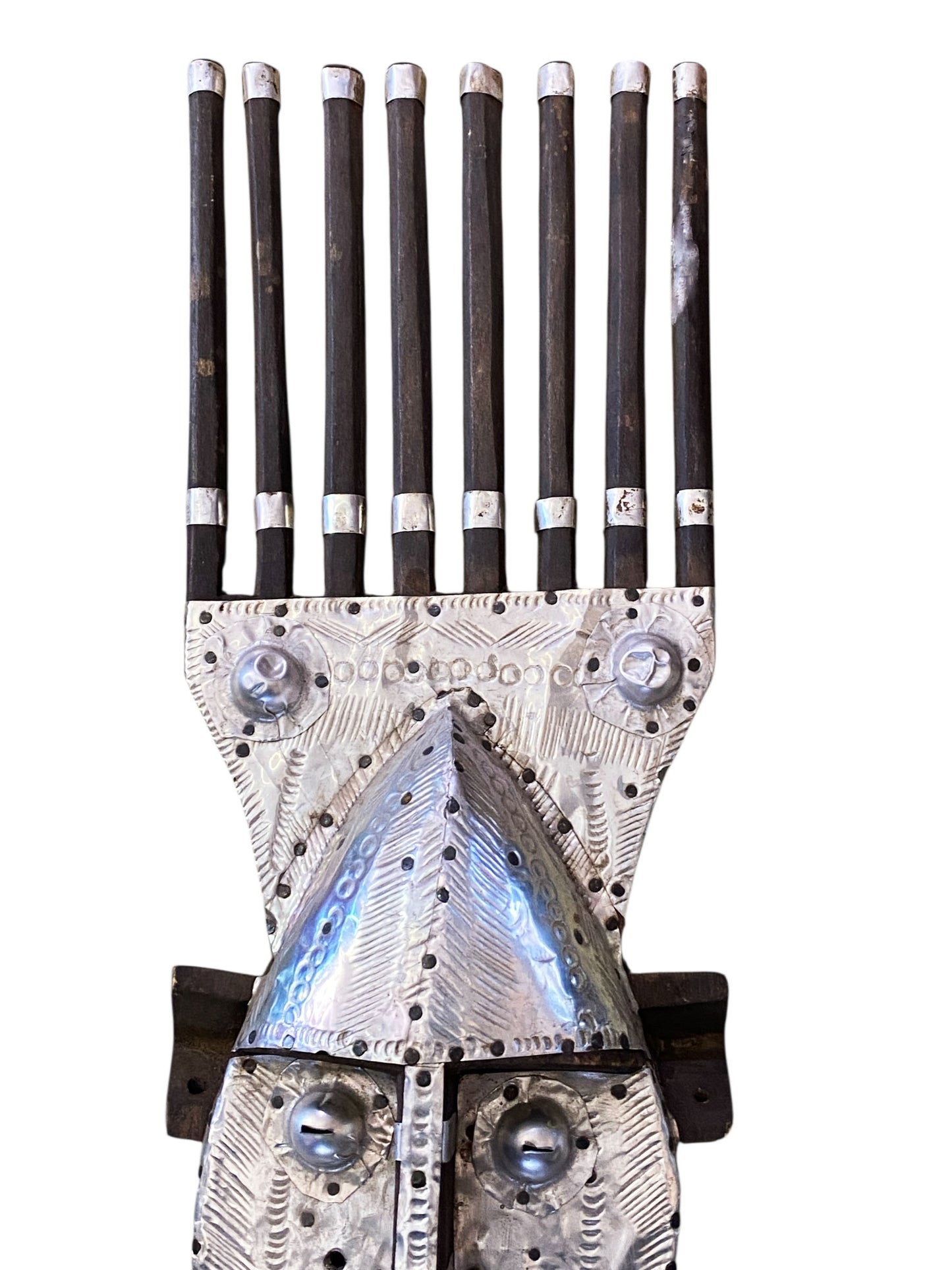 #668 Vintage African Bamana Ntomo Mask w/ Aluminum 21" H