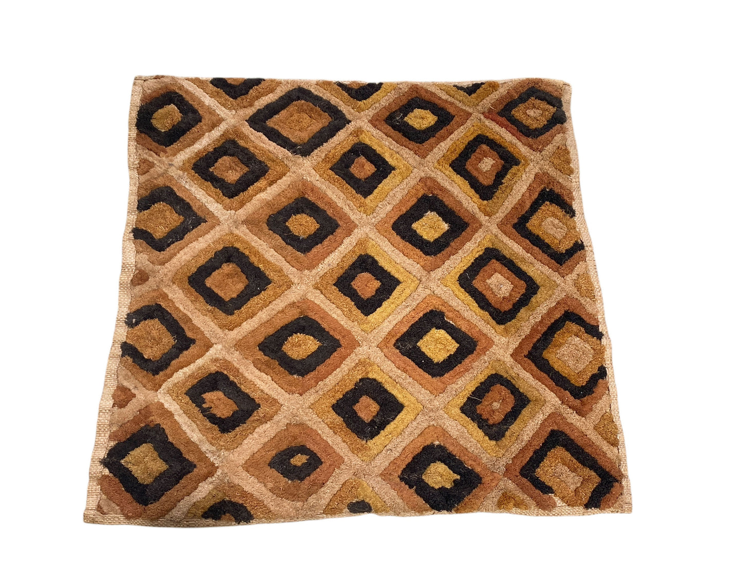 #1849 Vintage African Tribal Kuba Kasai Velvet Raffia Textile 24" by 23"