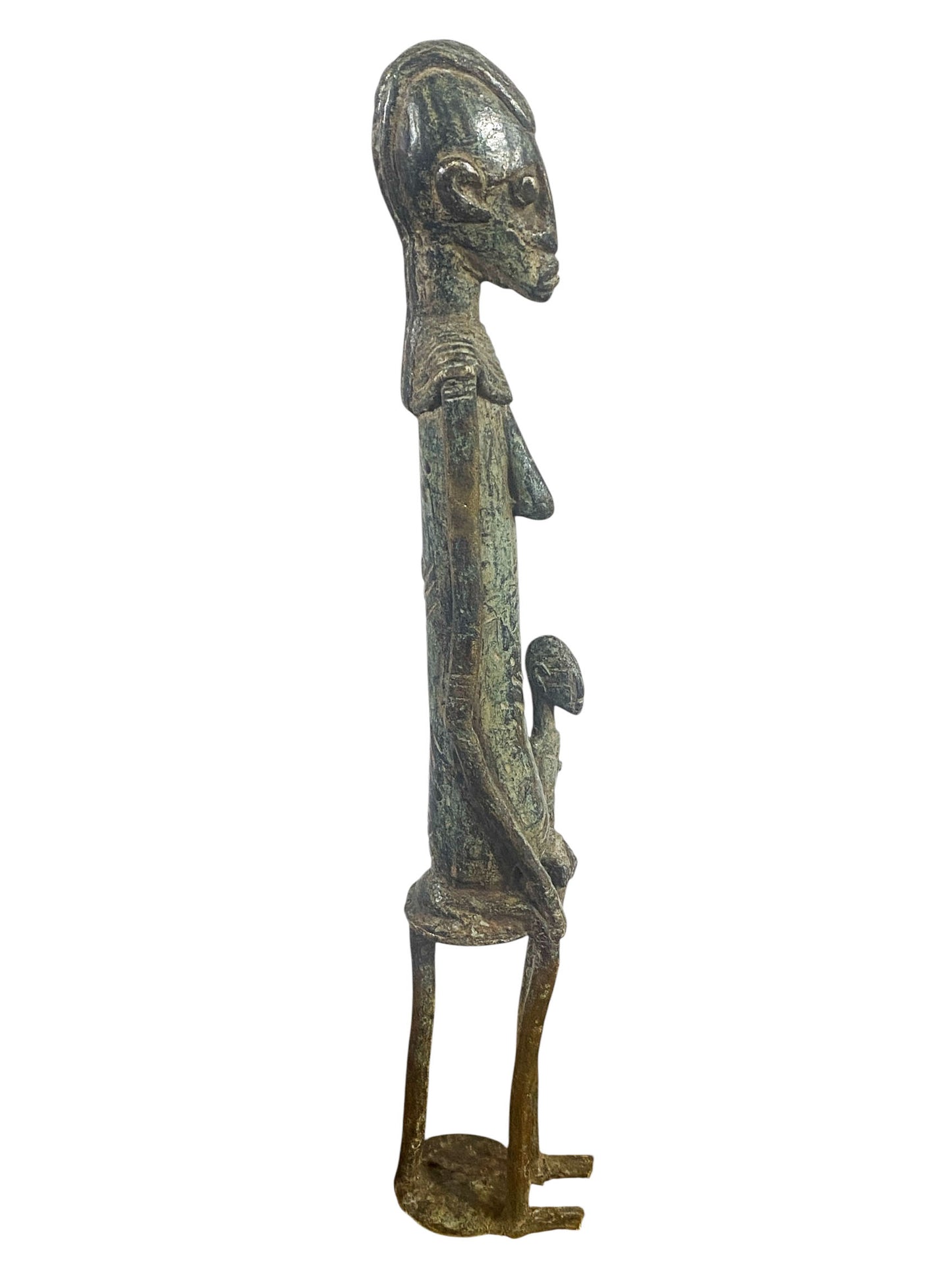 #1198 Vintage Dogon Bronze Maternity Figure Sculpture Giacometti Style Mali 13" H