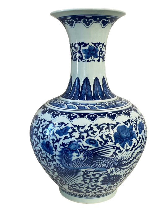 #5919 Chinoiserie Blue & White Porcelain Onion Shape Vase 21" H