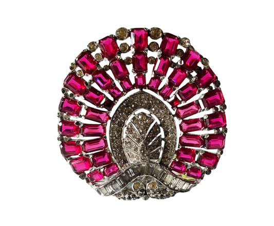 #6277 Peacock Ruby and Diamond Rhinestone Art Deco Shoe Clip/Brooch