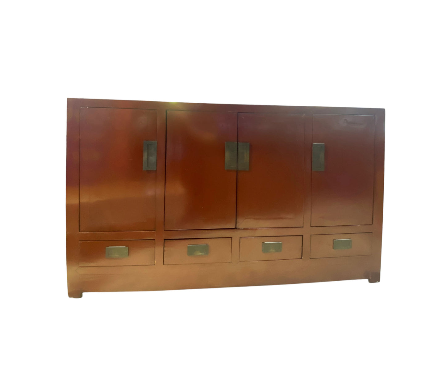 #399 Vintage Chinoiserie Dark Red Lacquer Finish  Chest 37.5" H by 63" W