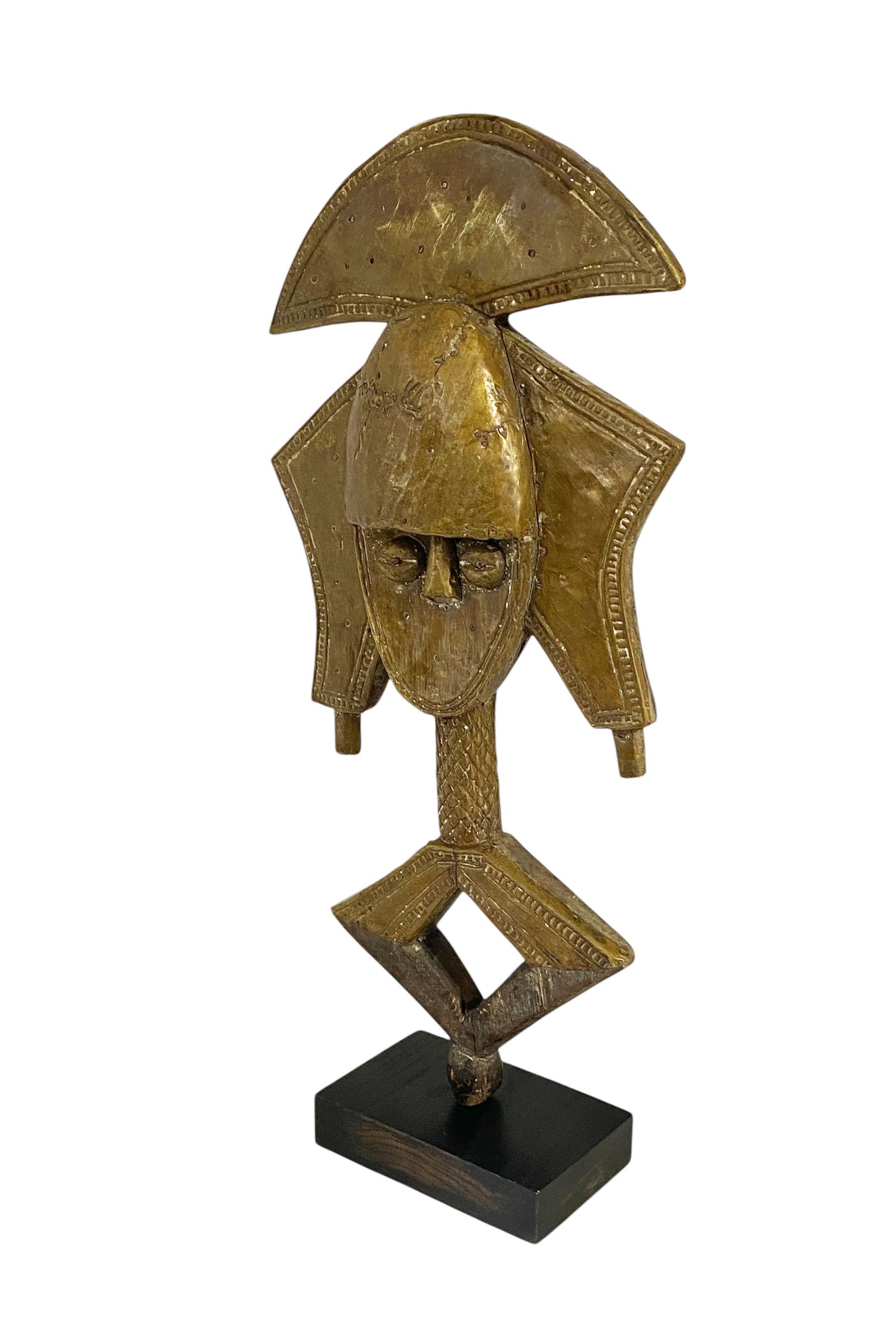 #1169 VTG Bakota Brass and wood  Sculpture w/Stand 24" H