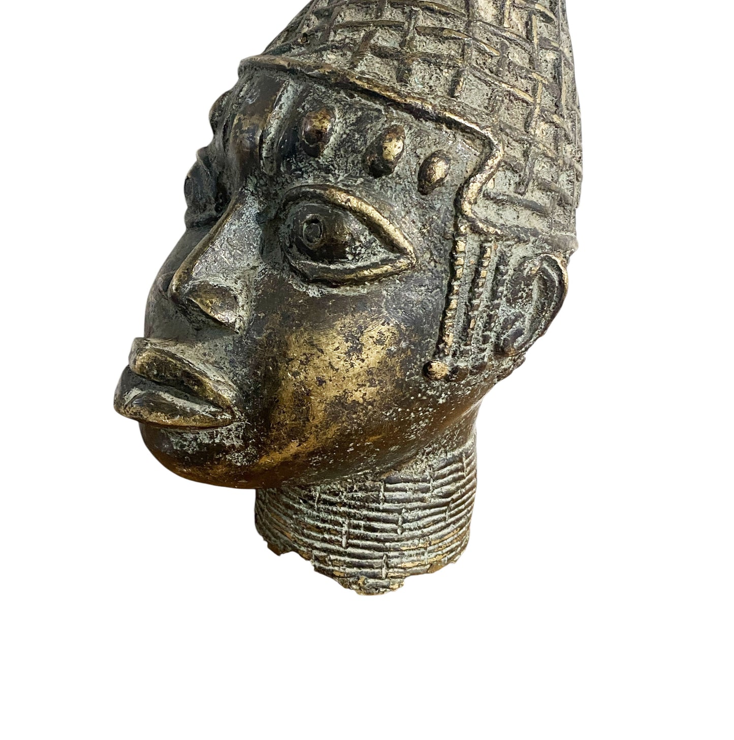 #1130 Vtg  Benin Bronze  Head of a Queen Nigeria 14" H