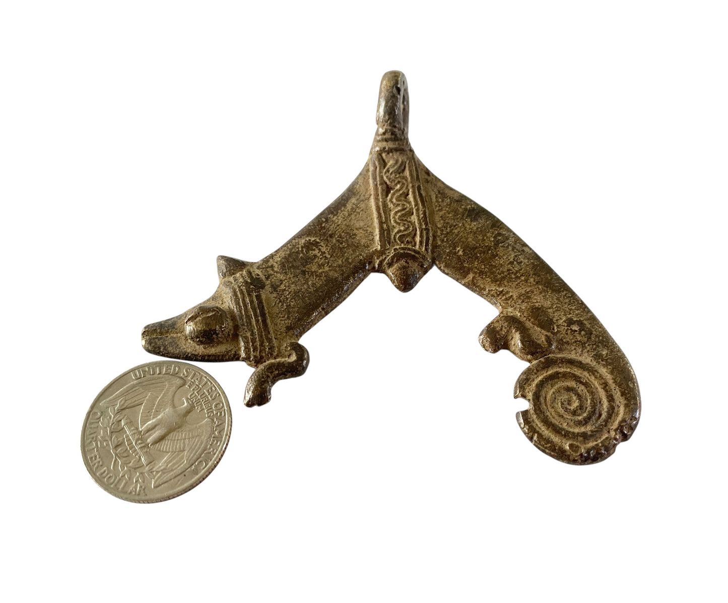 #1184 Gan Bronze Gold Weight/Amulet Pendant of a Chameleon Burkina Faso Africa 3" H