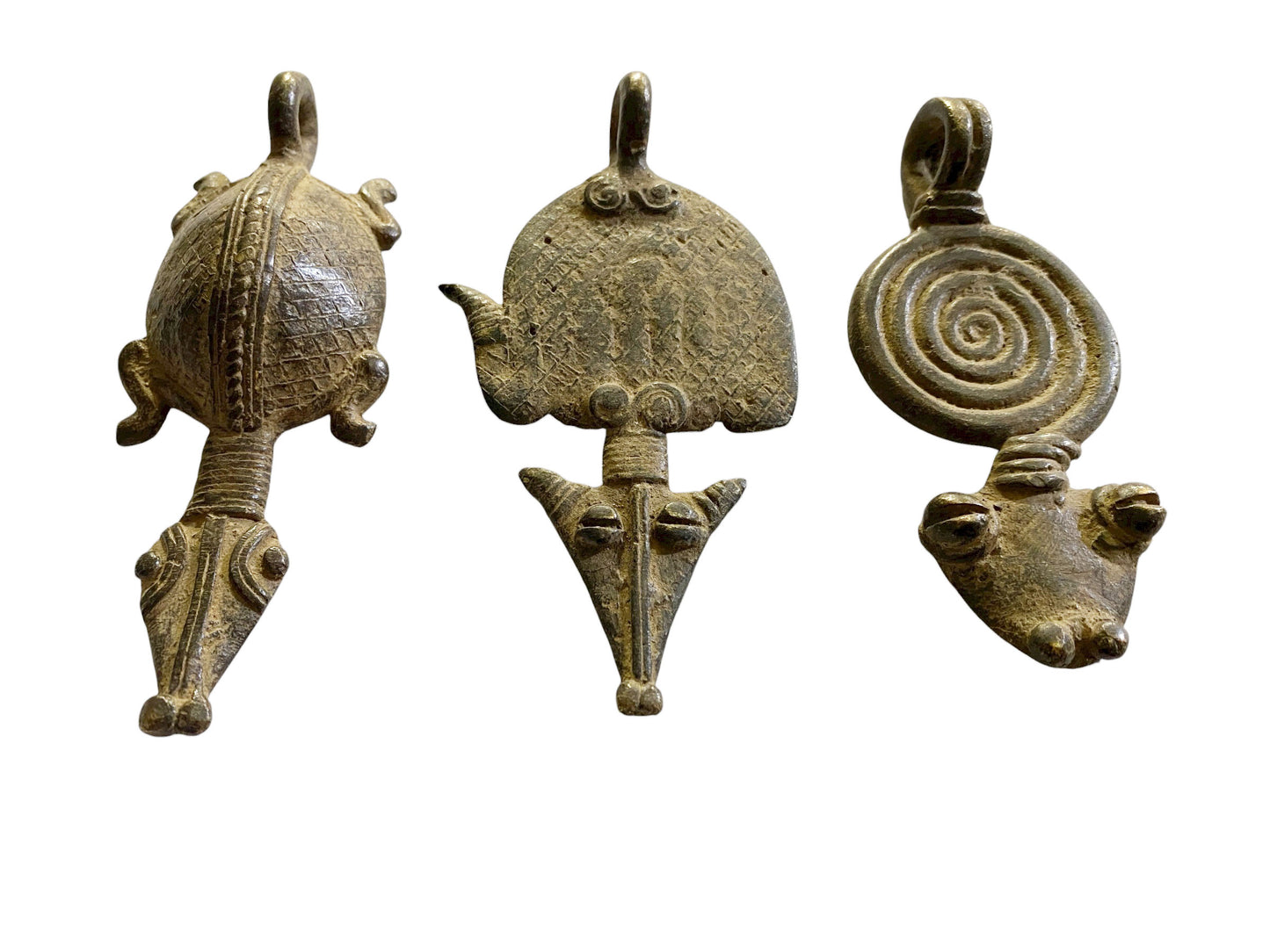 #1150 Vintage Lobi Bronze Amulet /Gold Weight  Pendant set of 3