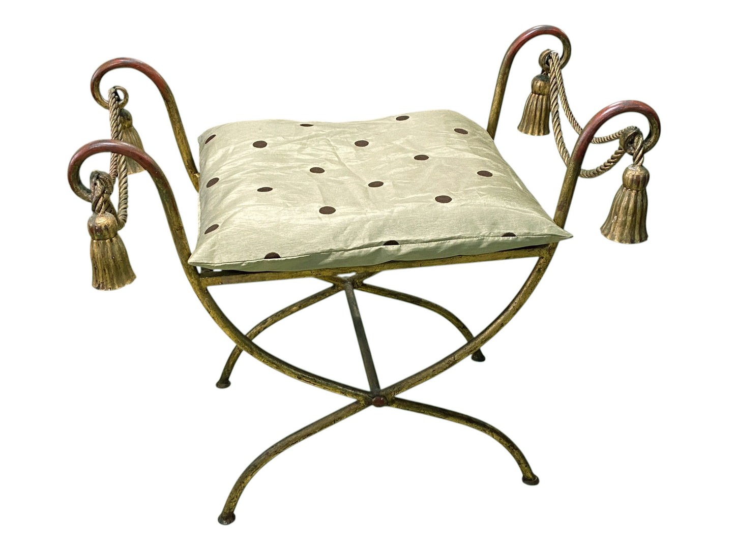 #40   Mid-Century Iron Gold Accents Vanity Foot Stool Bench