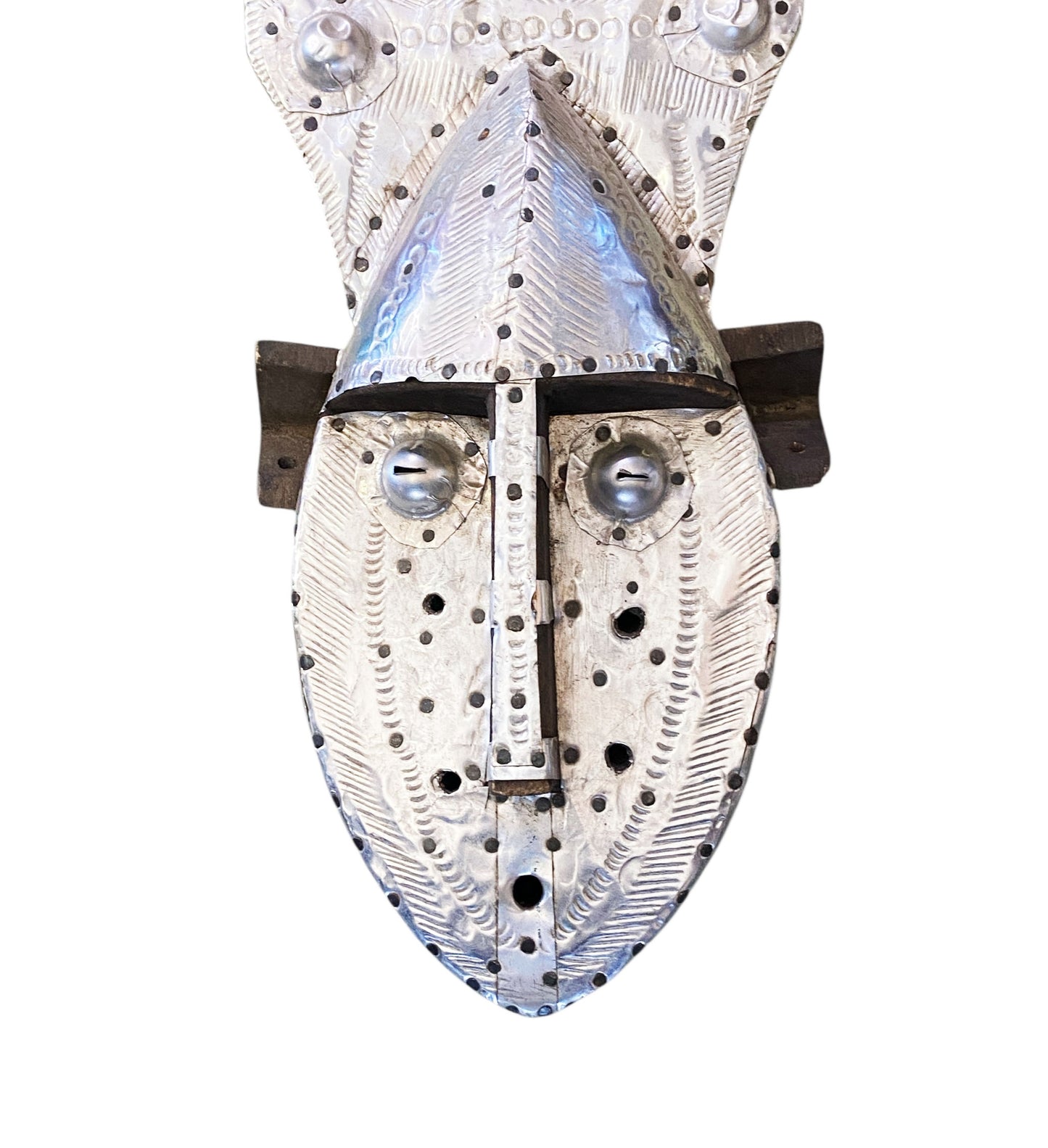 #668 Vintage African Bamana Ntomo Mask w/ Aluminum 21" H