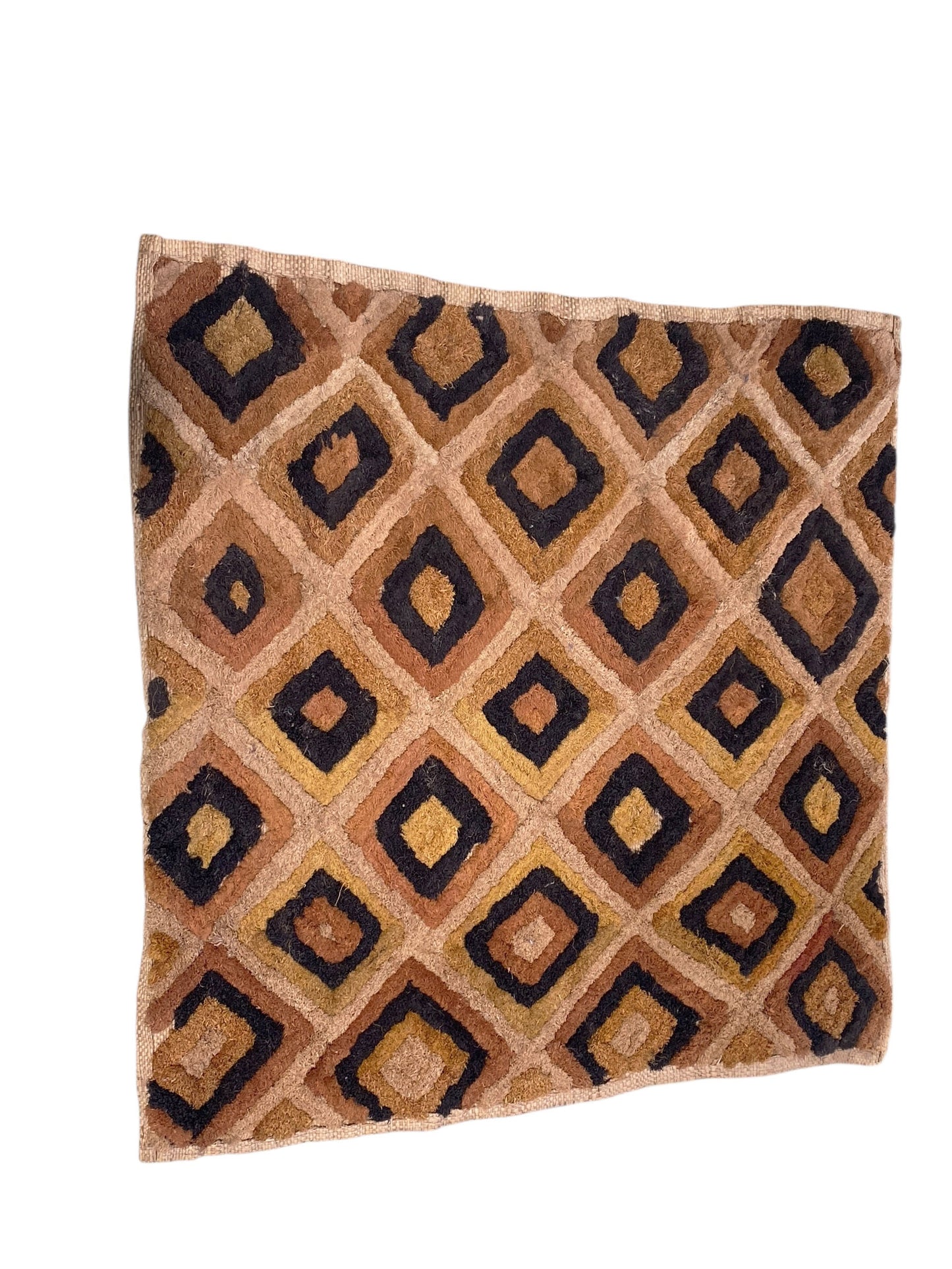 #1849 Vintage African Tribal Kuba Kasai Velvet Raffia Textile 24" by 23"