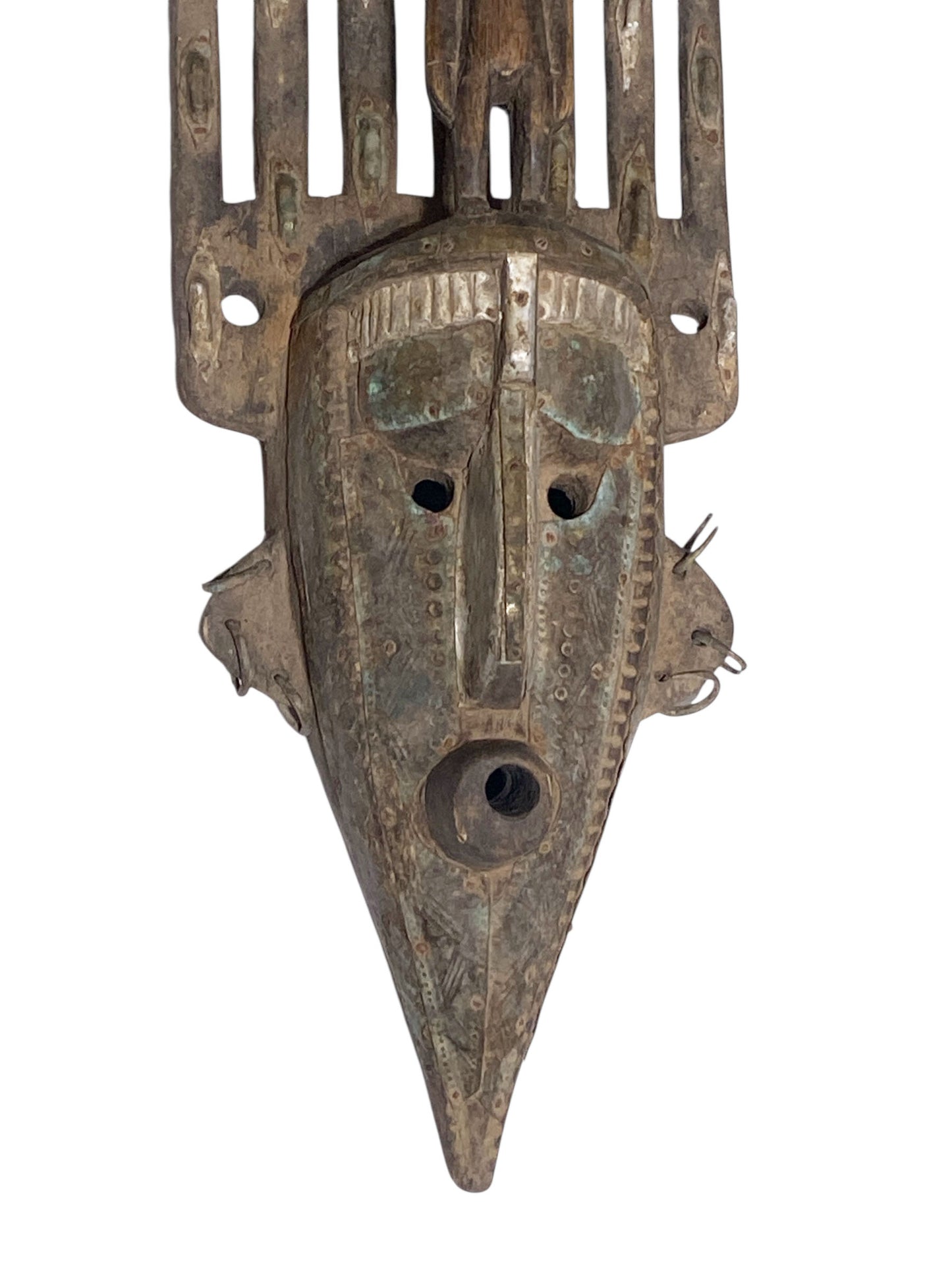 #1171 Vintage  African Bamana Ntomo Marka Mask W/ Aluminum 27" H