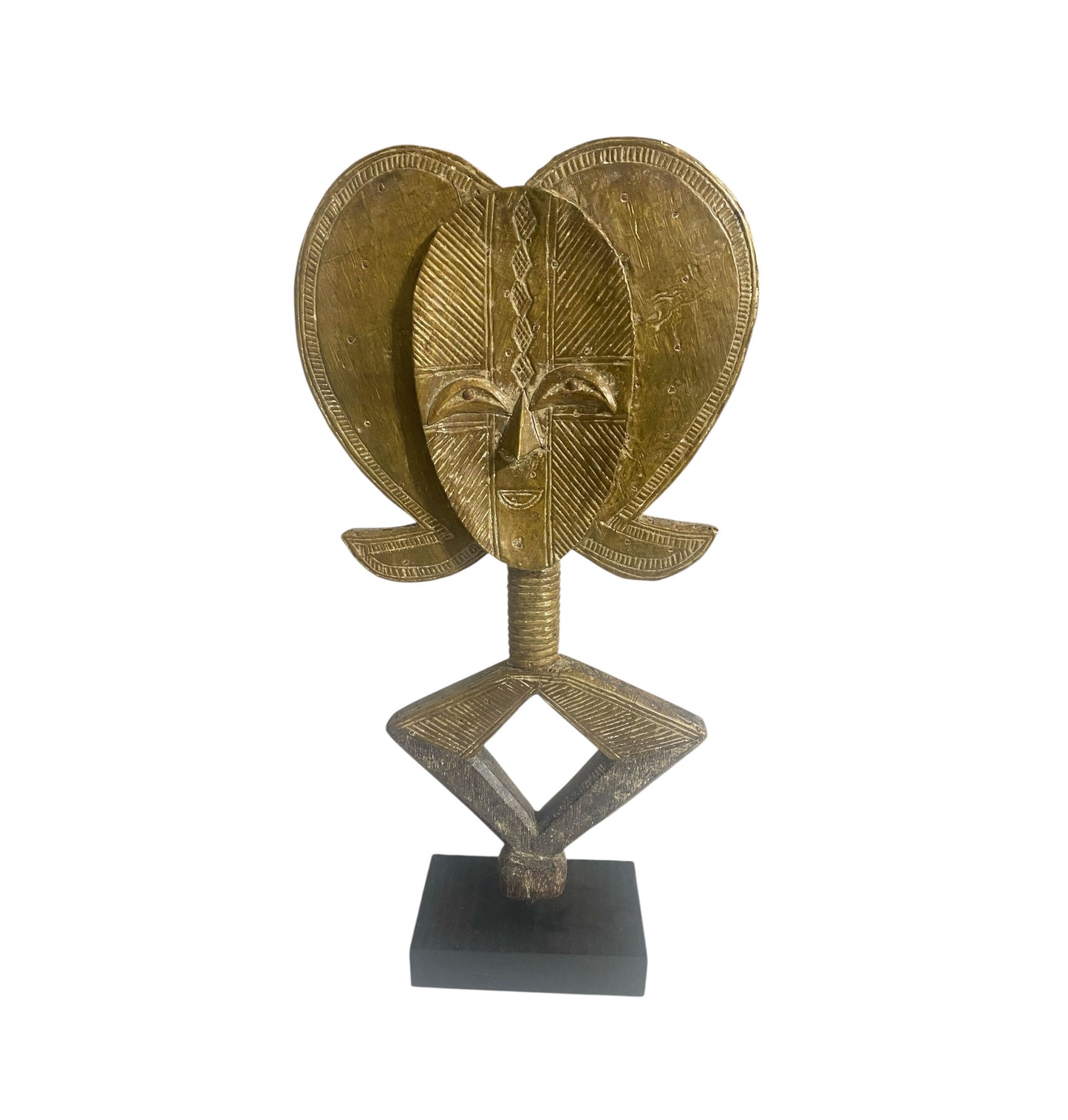 #1195 VTG Bakota Brass and Wood  Sculpture w/Stand 22" H