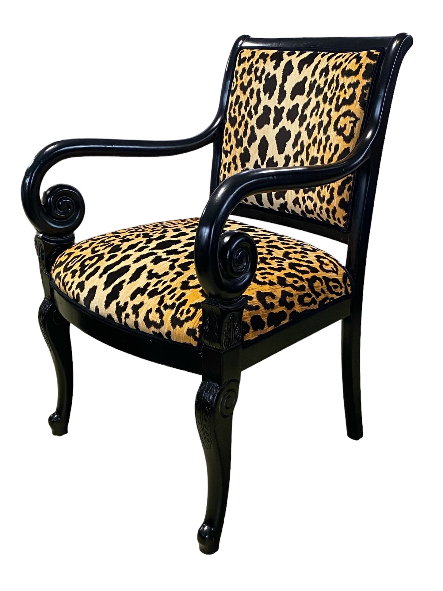 #6173 Vintage French Style Lacquer Wood Chair W/ animal Print  Fabric