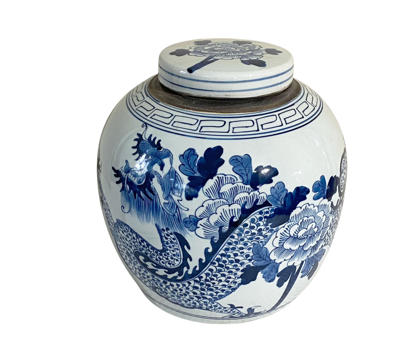 #3140 Chinoiserie B &W Porcelain Ginger Jar W/Dragon 12" H