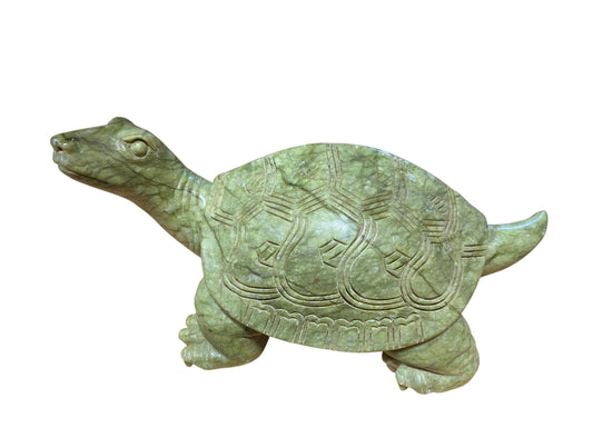 #6768 Vintage Large Soap Stone Jade Color Sculpture of a Turtle 12"
