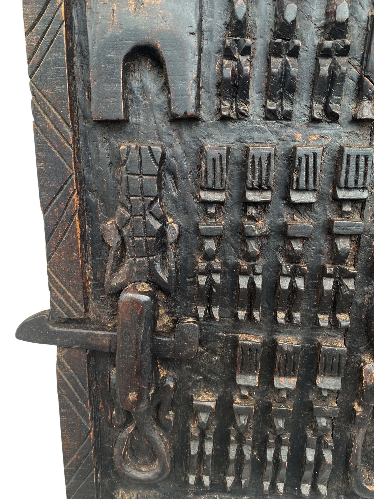 #6829 Vintage Granary Dogon Door w/Nomoo Ancestors /crocodiles/ Mali African 36" H