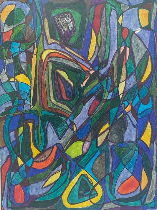 #82 Felt Pens On Paper  Abstract  Yjr Framed " Mosaic Window"