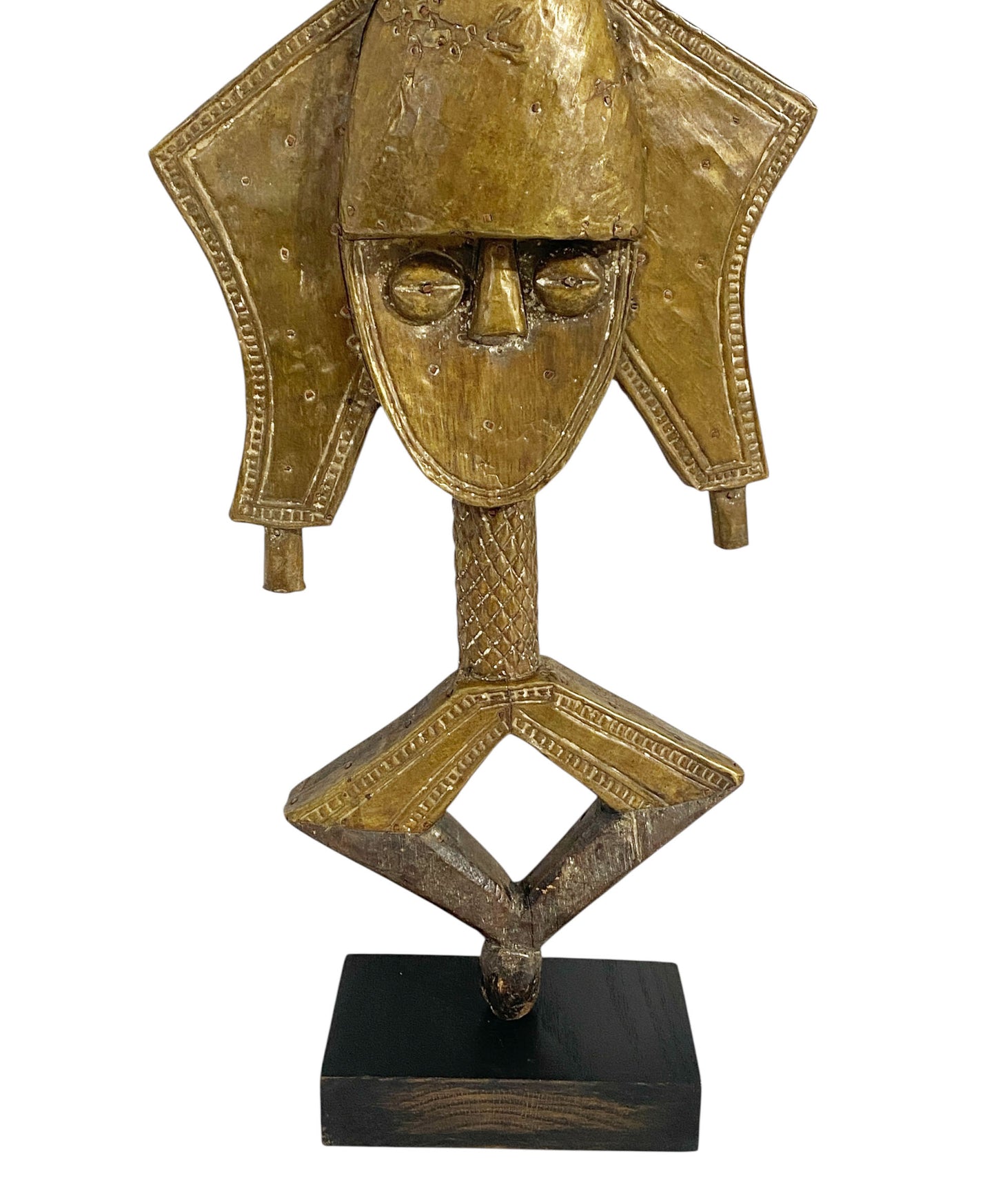 #1169 VTG Bakota Brass and wood  Sculpture w/Stand 24" H