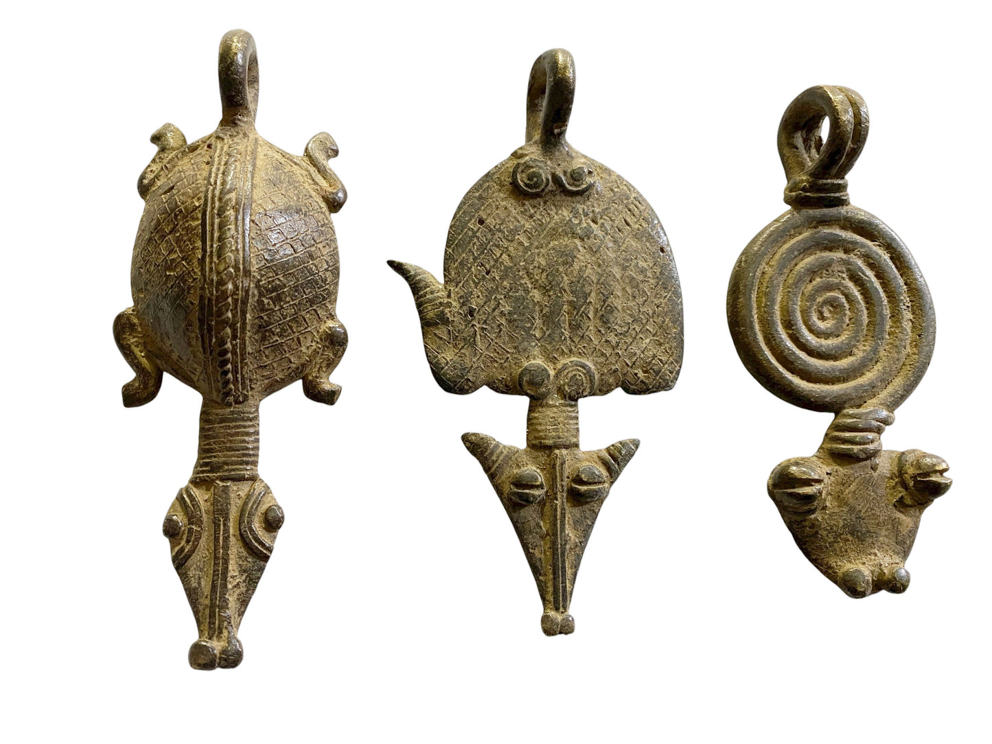 #1150 Vintage Lobi Bronze Amulet /Gold Weight  Pendant set of 3