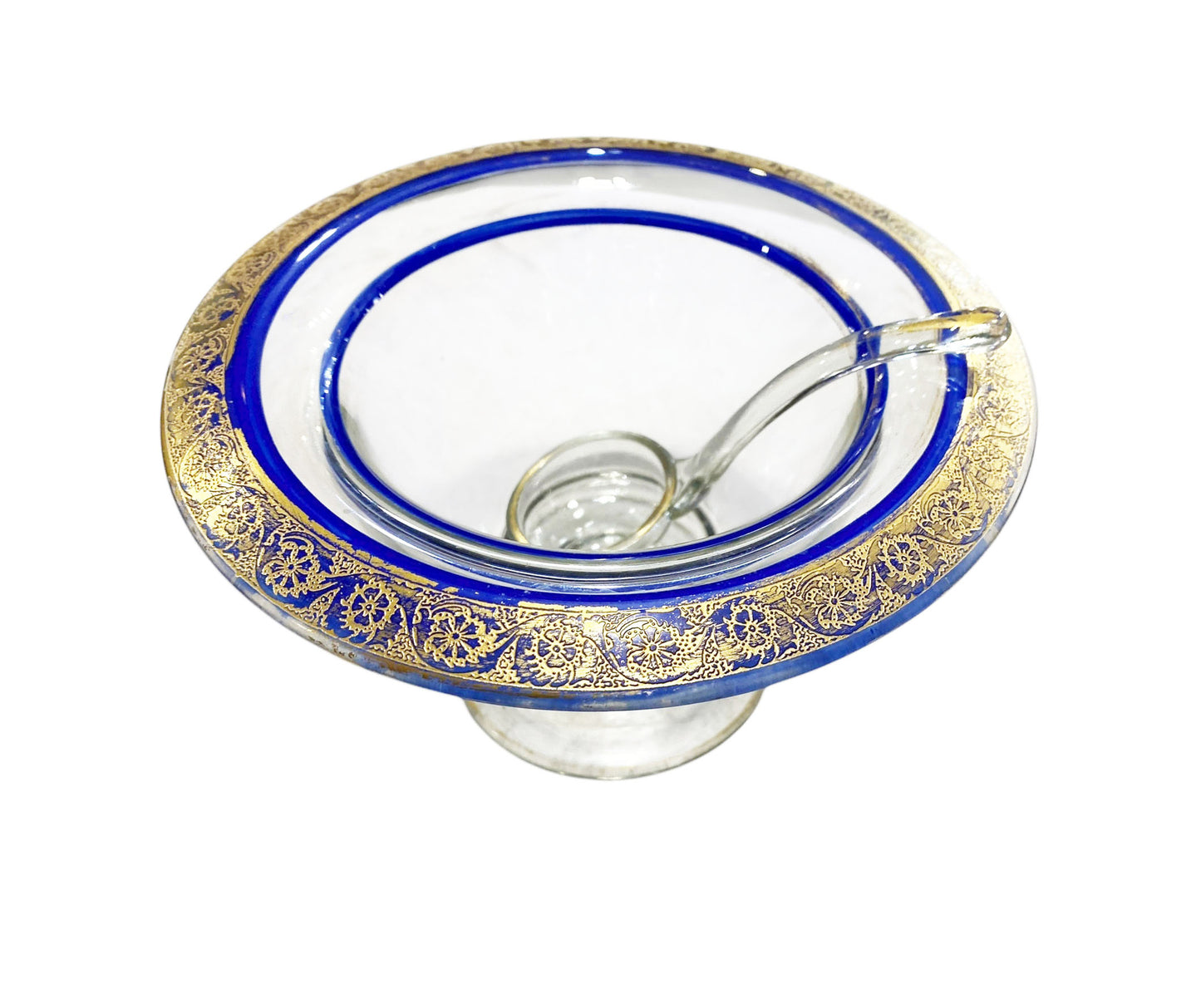 #658 Antique French Glass Condiment or Caviar Dish W/enamel and gild 4" H