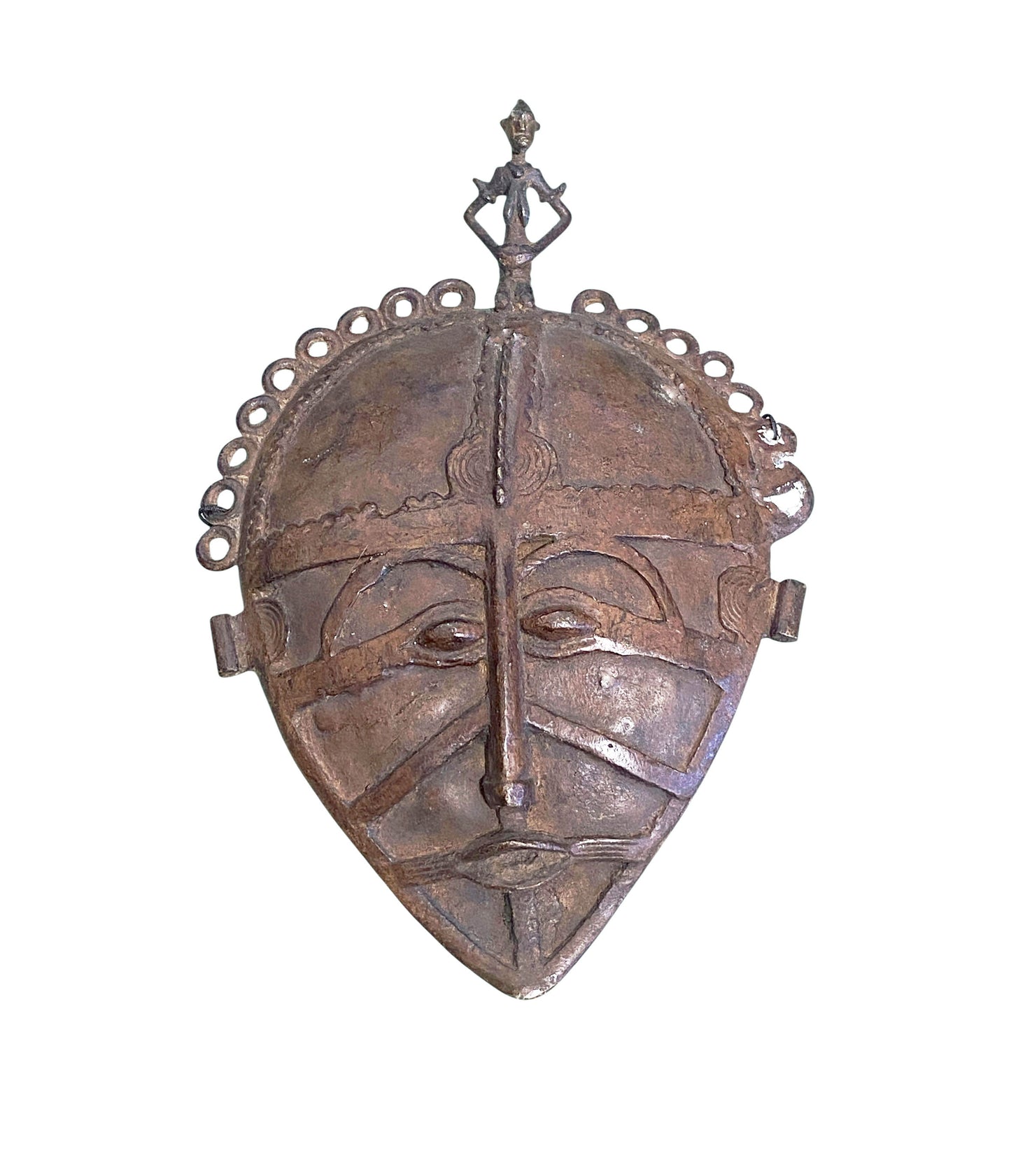 #3410  Vintage African Dogon Bronze Mask Mali  13" H