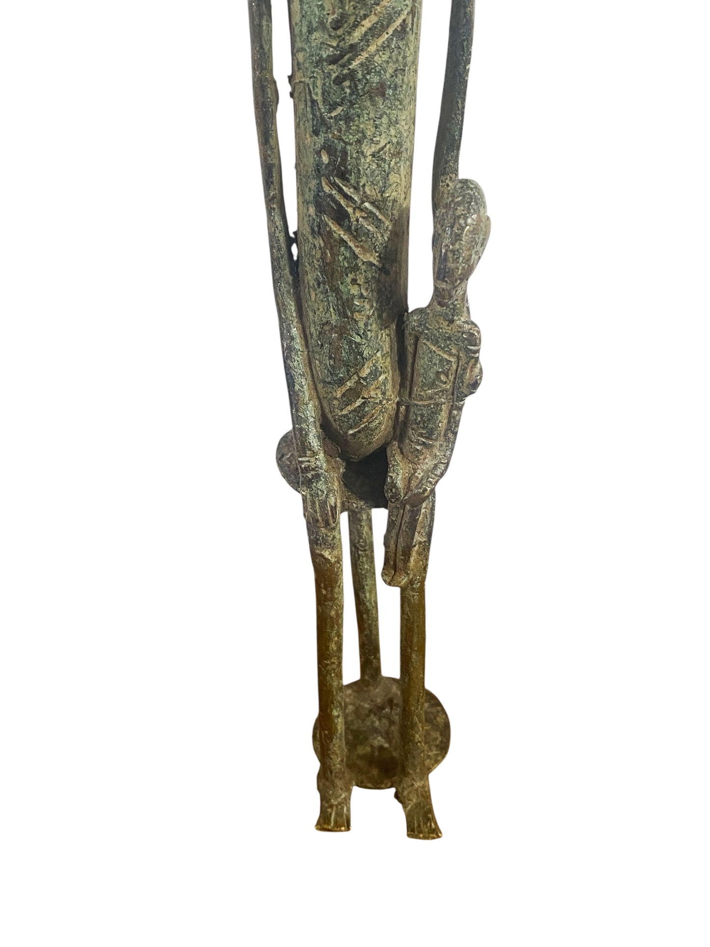 #1198 Vintage Dogon Bronze Maternity Figure Sculpture Giacometti Style Mali 13" H