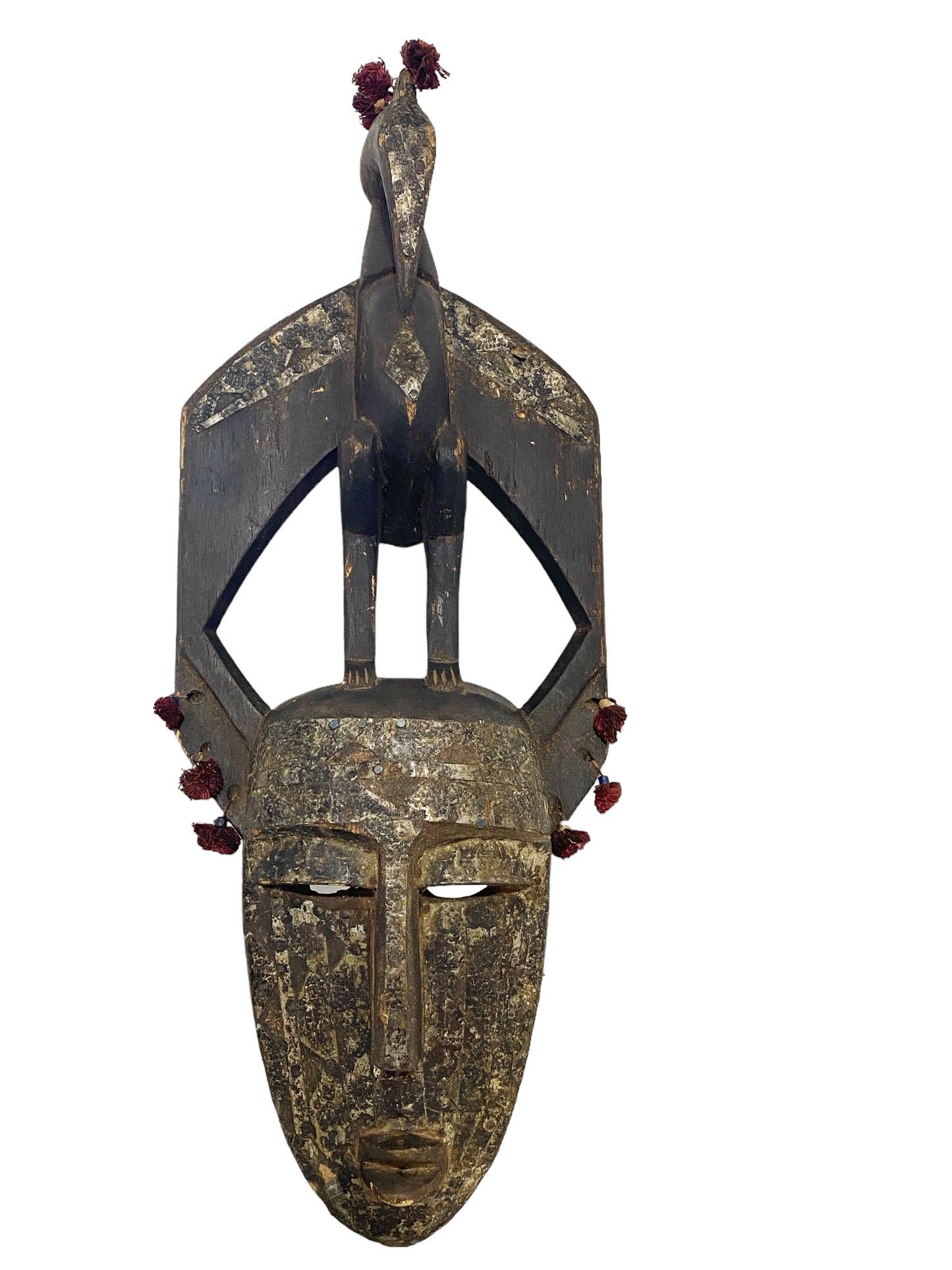 #3427 African Old Kore Mask Marka W/ Hornbill Bird  Mali 24"