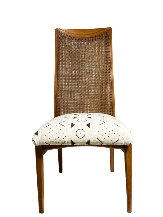 #3581 Mid-Century Rattan Back Chair With Mud Cloth