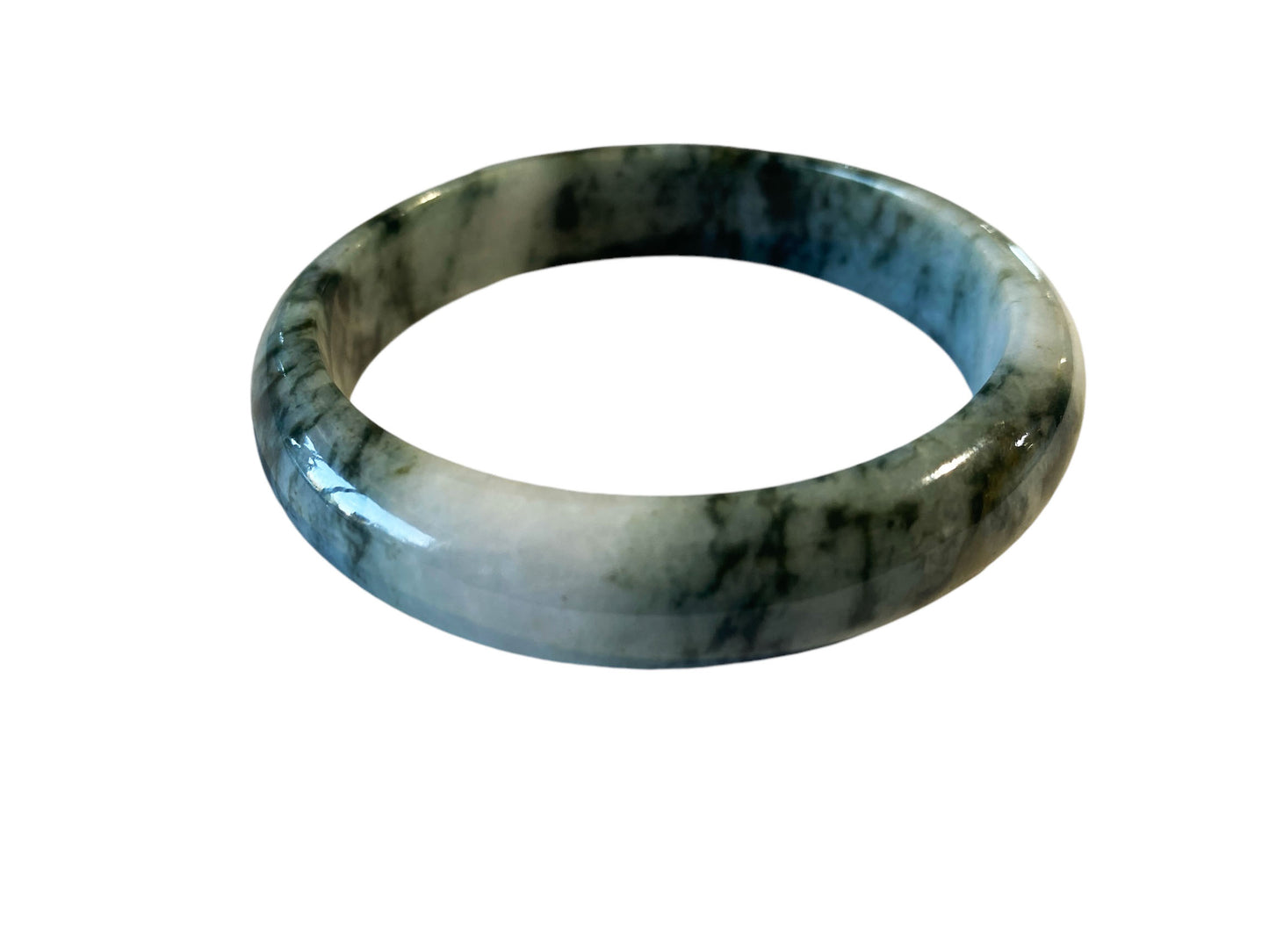 #6253 Mottled gray & Green Jadeite Jade  Bangle Bracelet 3.25" Diameter