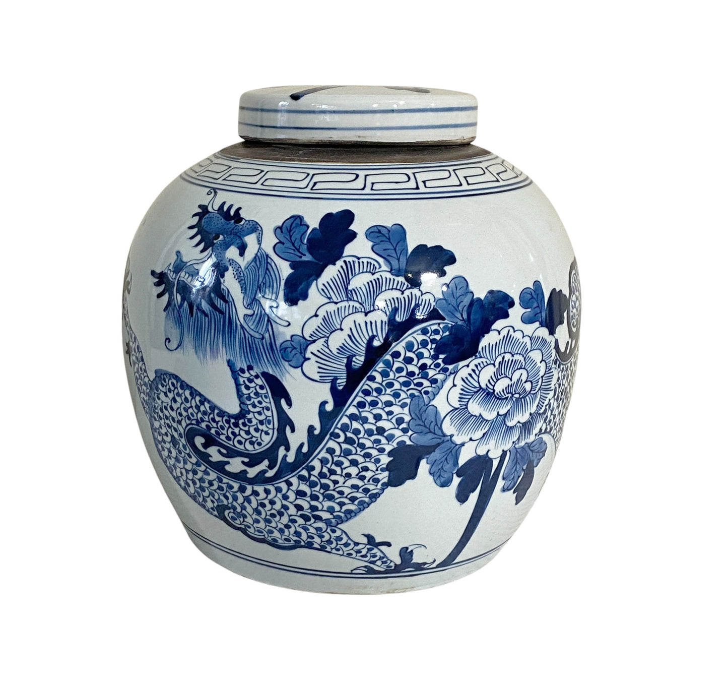 #3140 Chinoiserie B &W Porcelain Ginger Jar W/Dragon 12" H