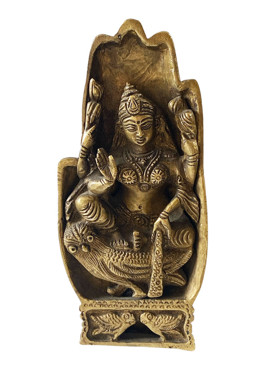 #474 Vintage Brass Hindu Goddess Lakshmi Nested Within a  Buddha Hand 7" H