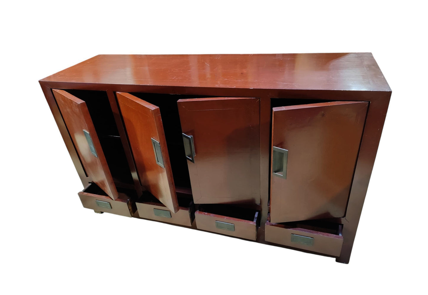 #399 Vintage Chinoiserie Dark Red Lacquer Finish  Chest 37.5" H by 63" W
