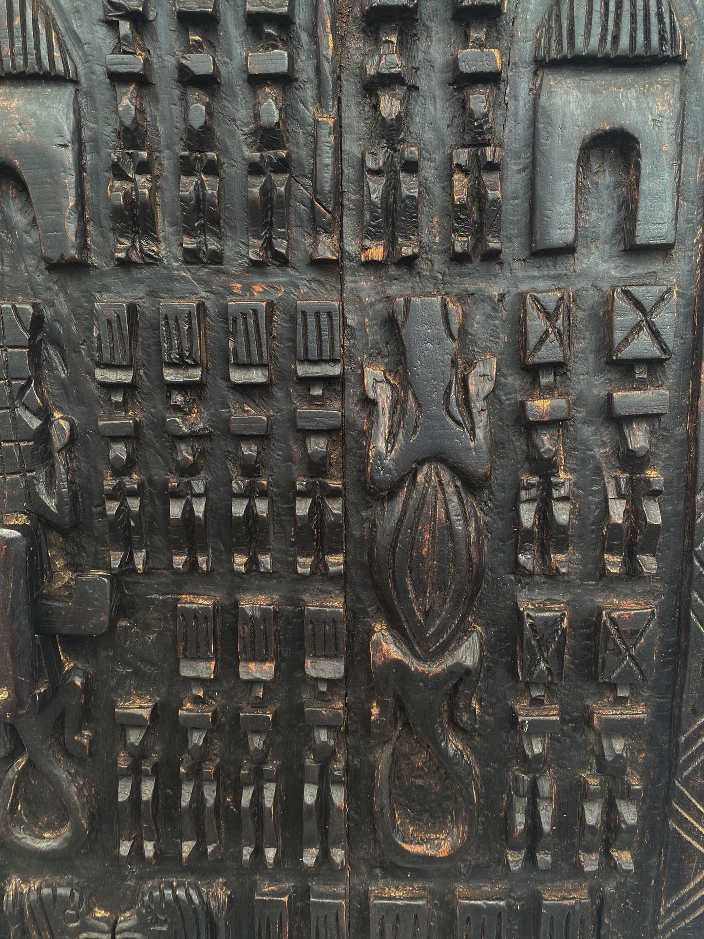 #6829 Vintage Granary Dogon Door w/Nomoo Ancestors /crocodiles/ Mali African 36" H