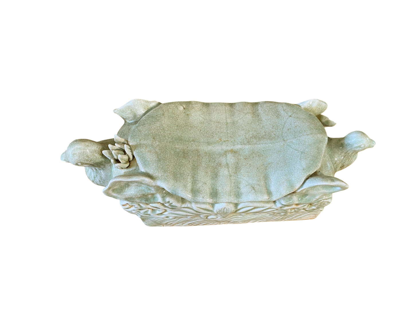 #120 Asian Celadon Ceramic Headrest with doves